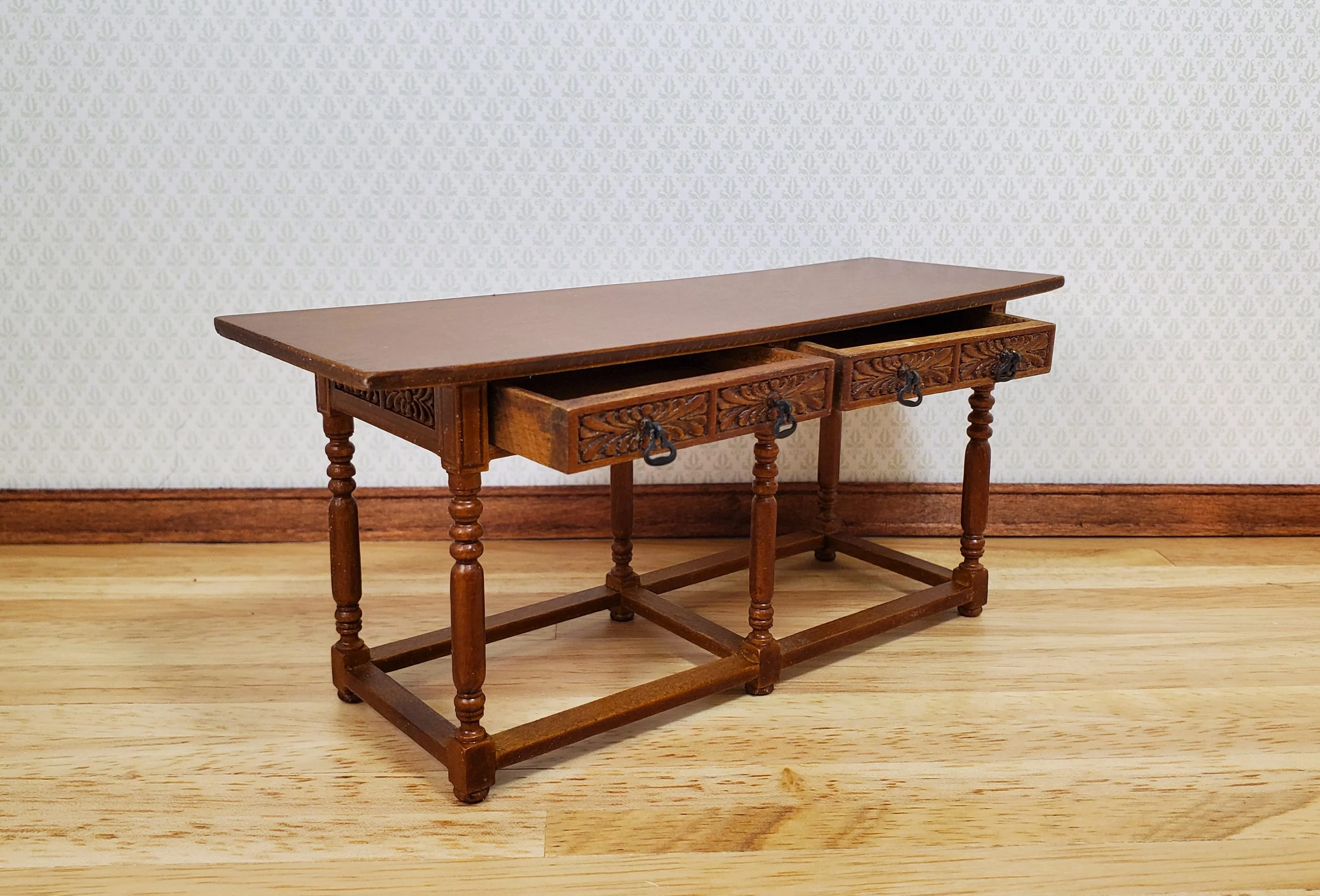 JBM Dollhouse Refectory Table Spanish Style 2 Drawers Style 1:12 Scale Furniture - Image 3