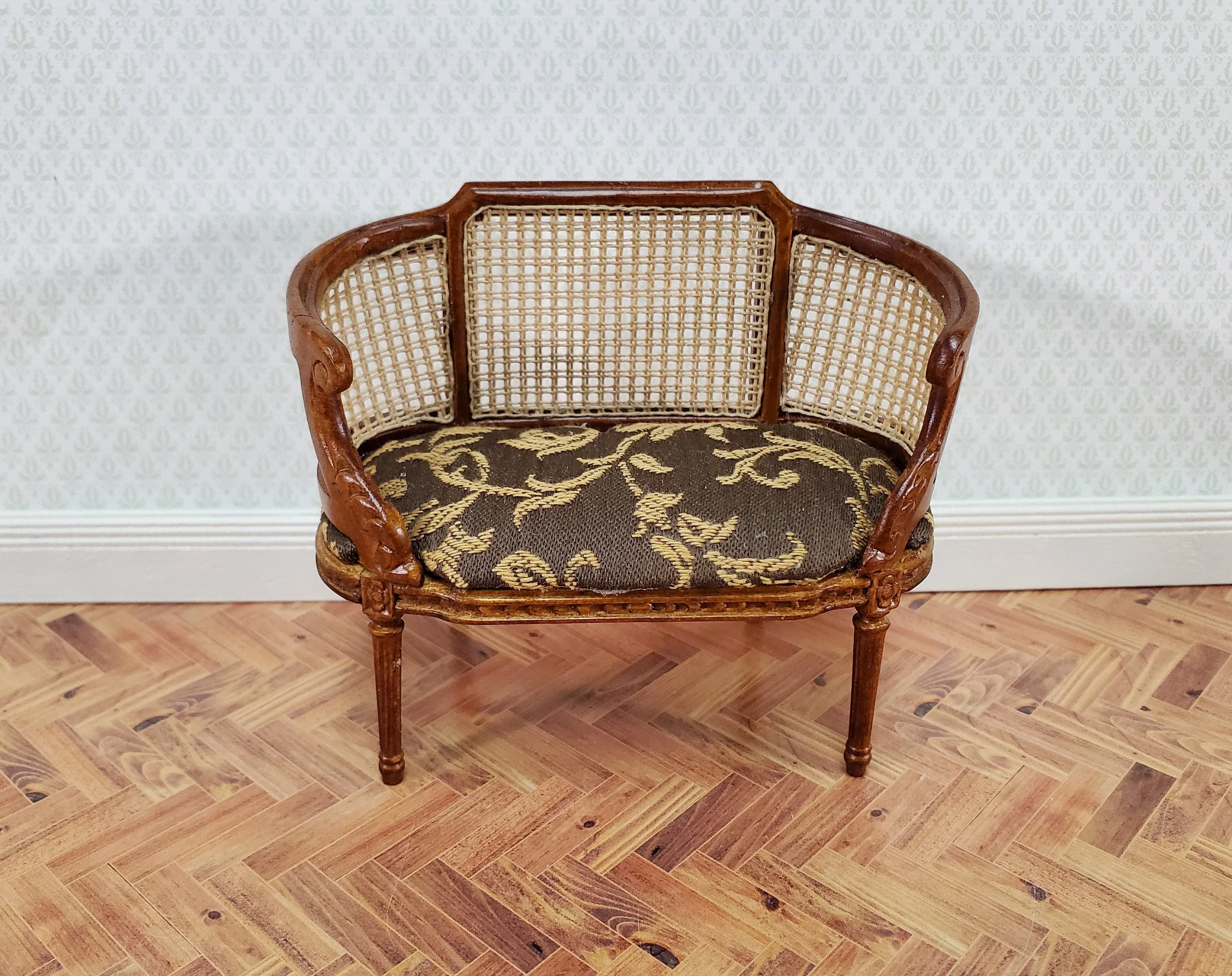 JBM Dollhouse Small Settee Louis XIV Style Brown 1:12 Scale Miniature Furniture - Image 2