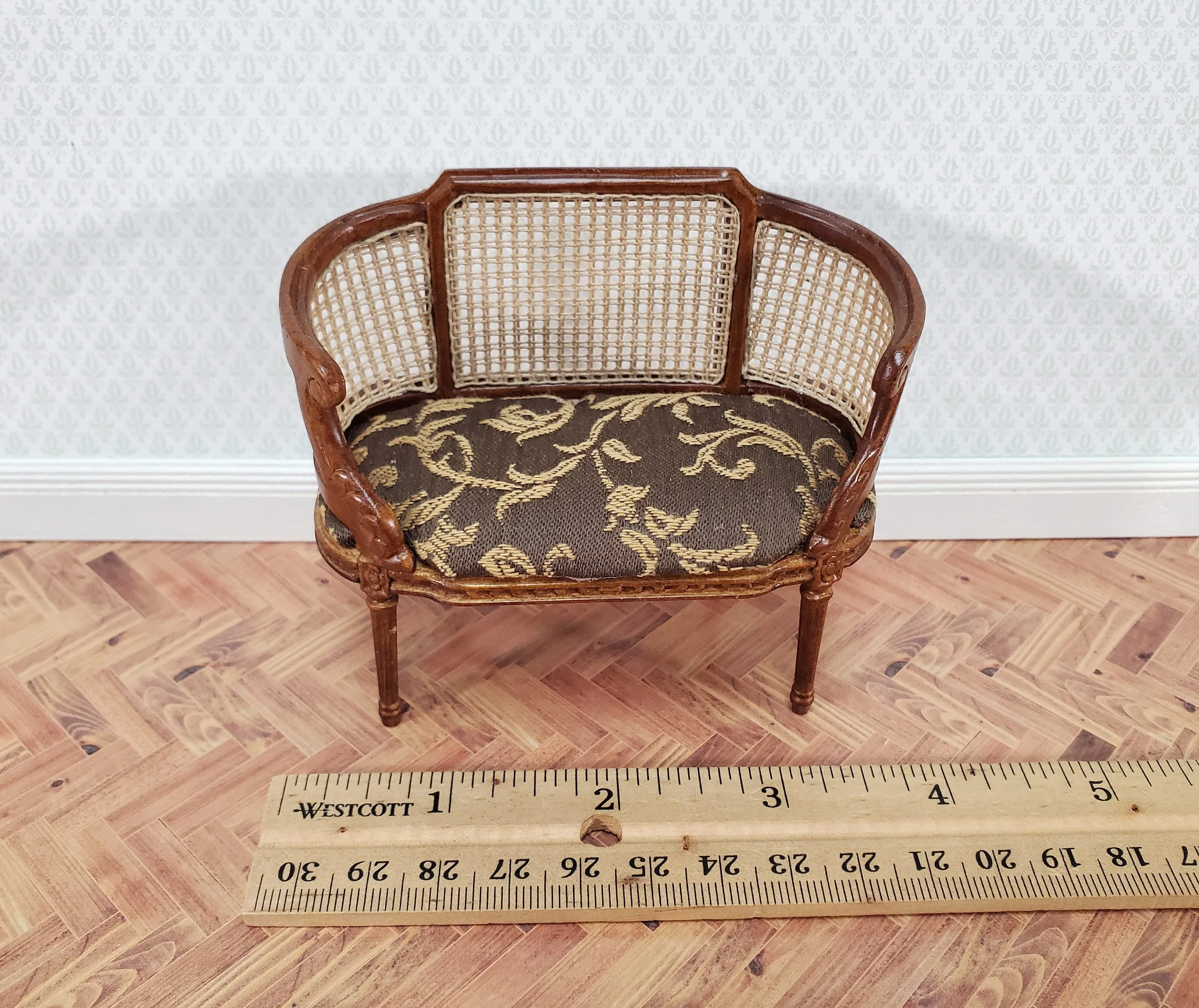 JBM Dollhouse Small Settee Louis XIV Style Brown 1:12 Scale Miniature Furniture - Image 6
