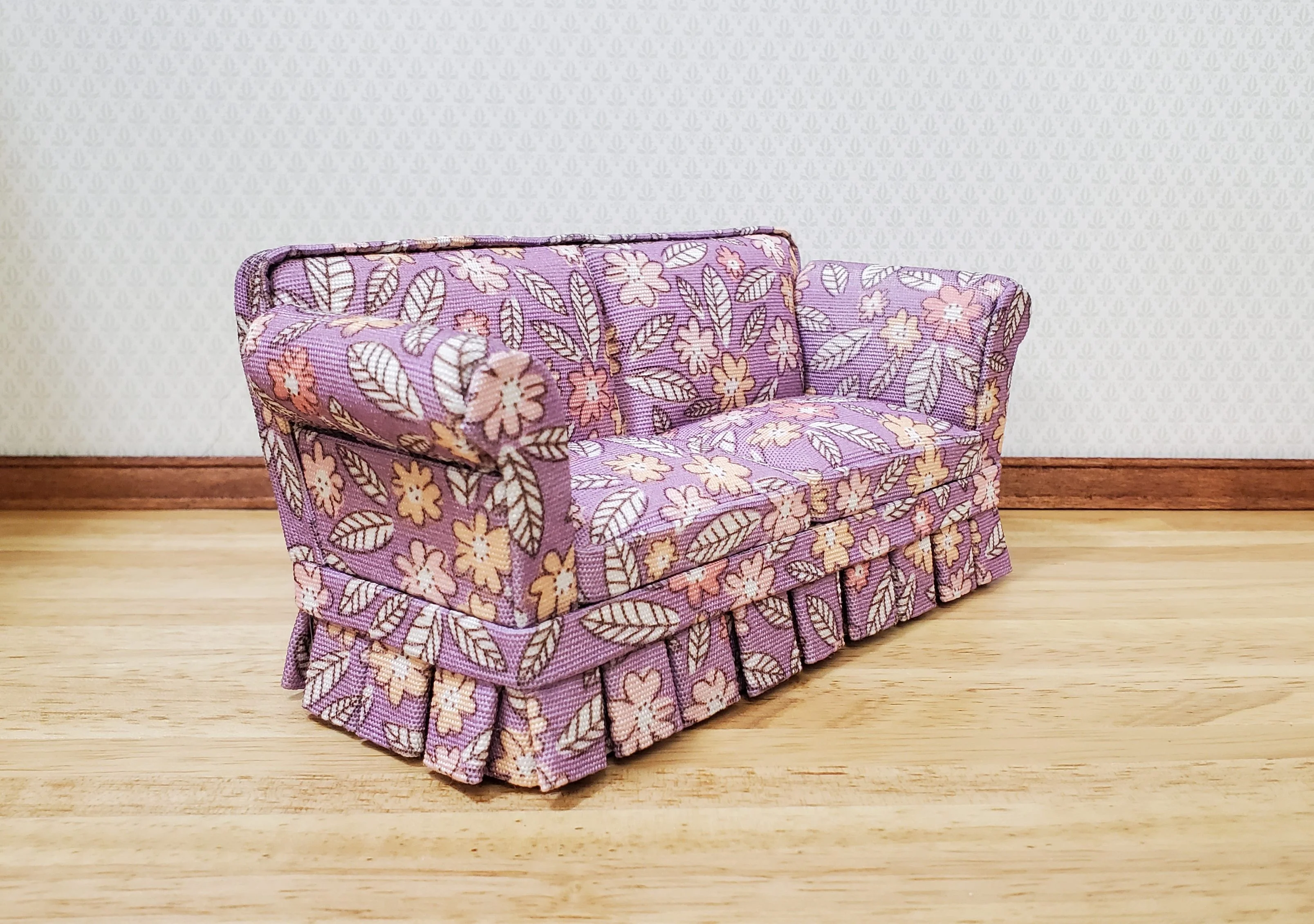 JBM Dollhouse Sofa Couch Purple Floral Modern Style 1:12 Scale Furniture