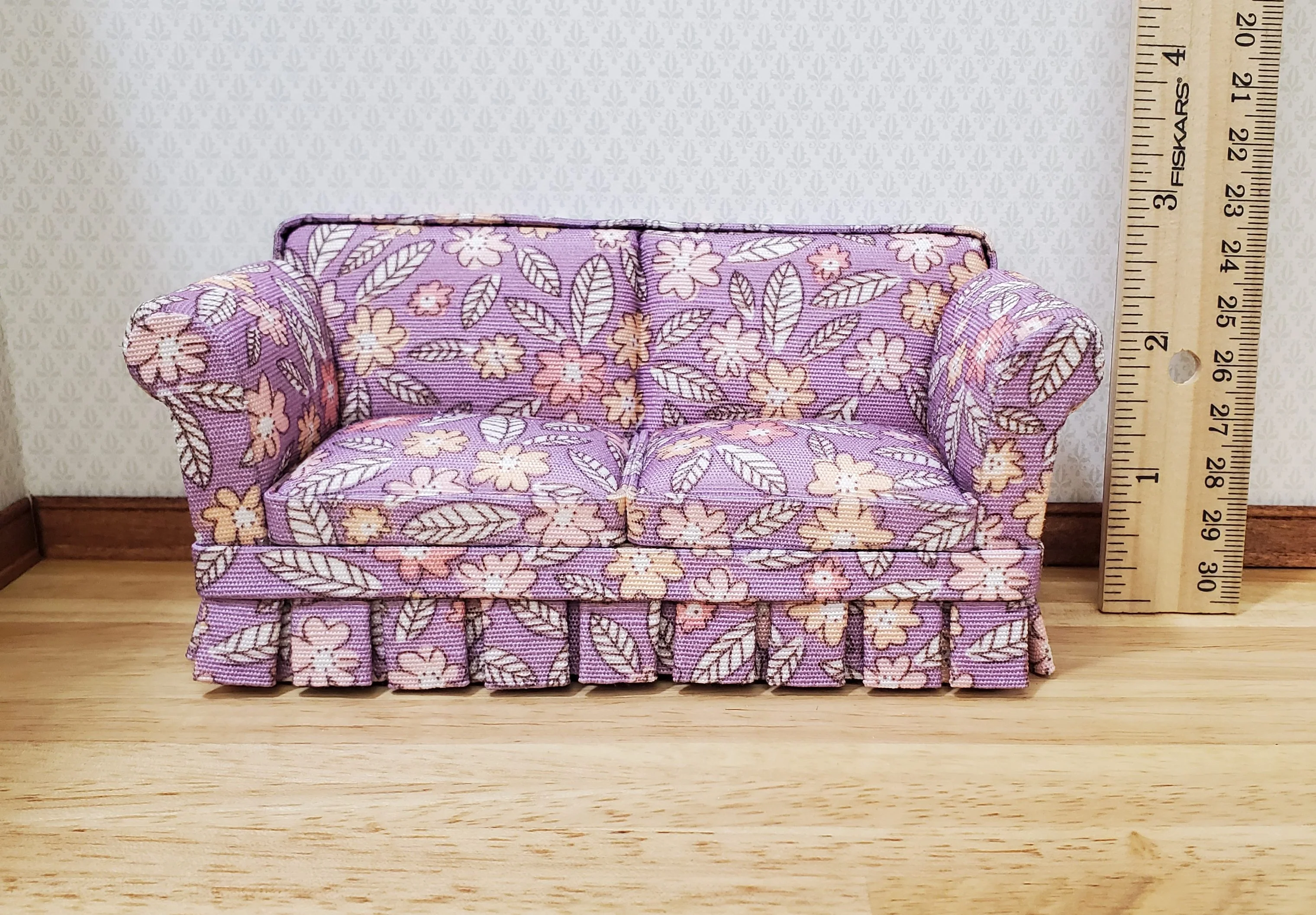 JBM Dollhouse Sofa Couch Purple Floral Modern Style 1:12 Scale Furniture - Image 5