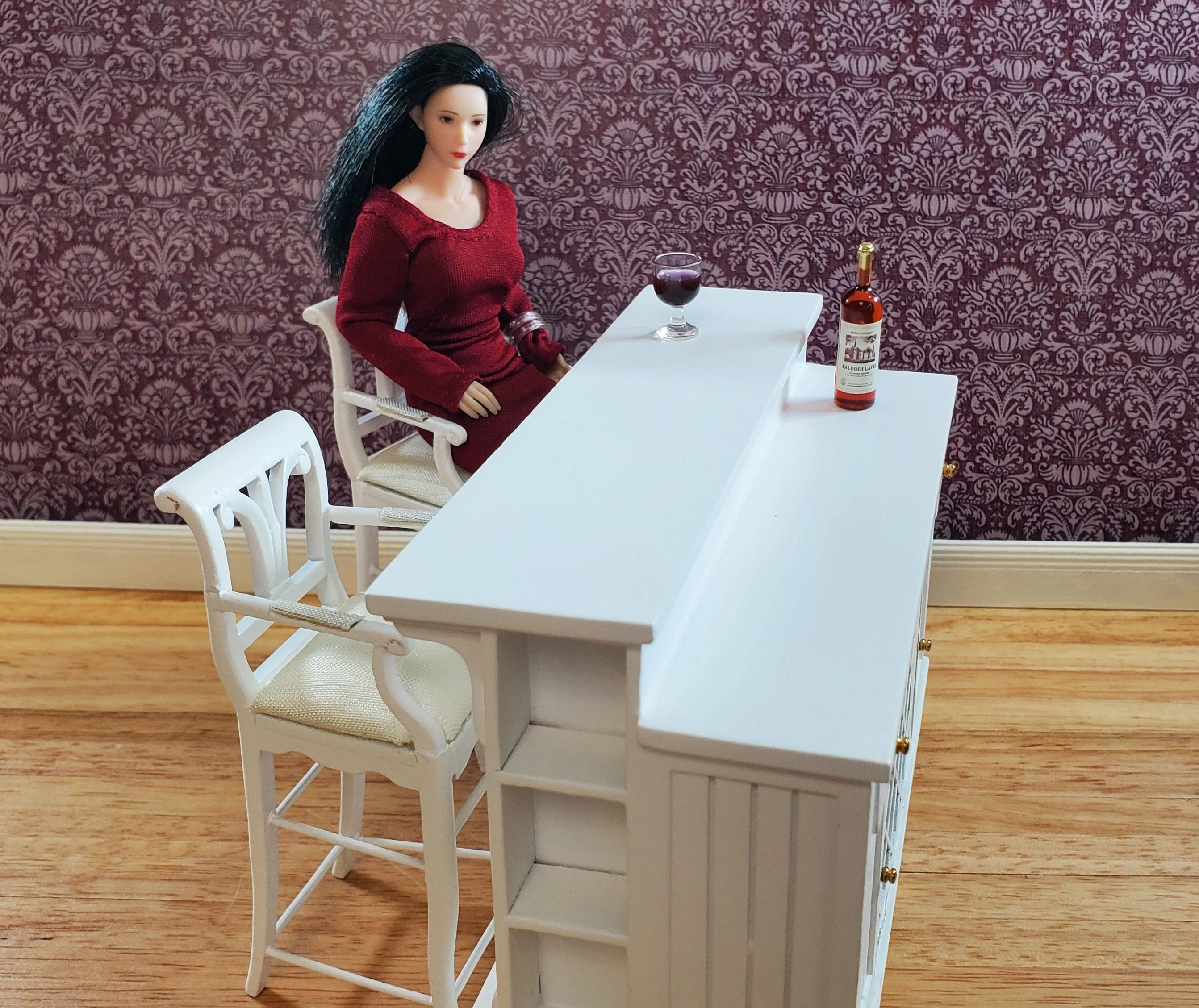 JBM Dollhouse Tall Bar Chair Stool with Padded Seat WHITE 1:12 Scale Furniture - Image 4