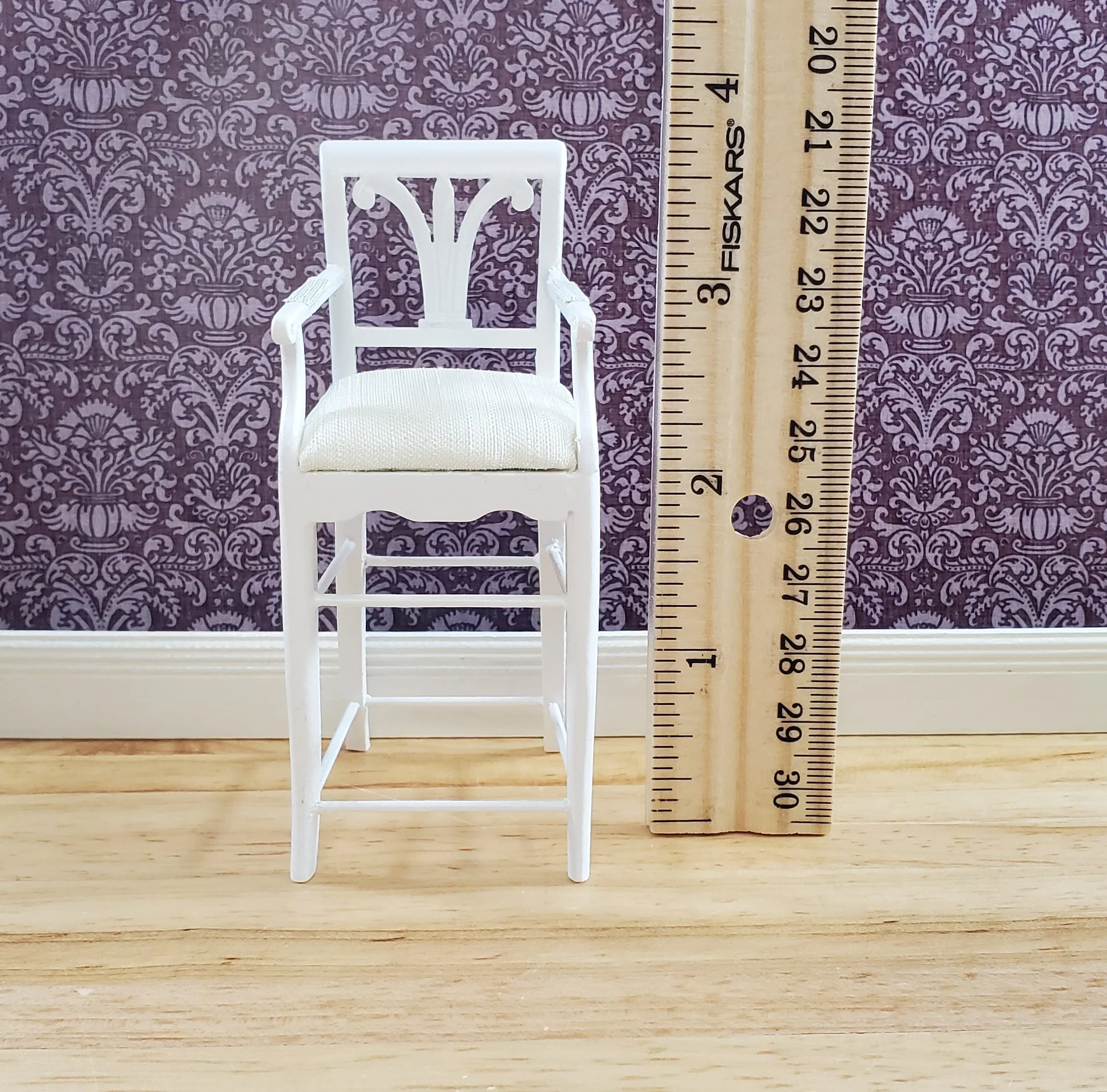 JBM Dollhouse Tall Bar Chair Stool with Padded Seat WHITE 1:12 Scale Furniture - Image 5
