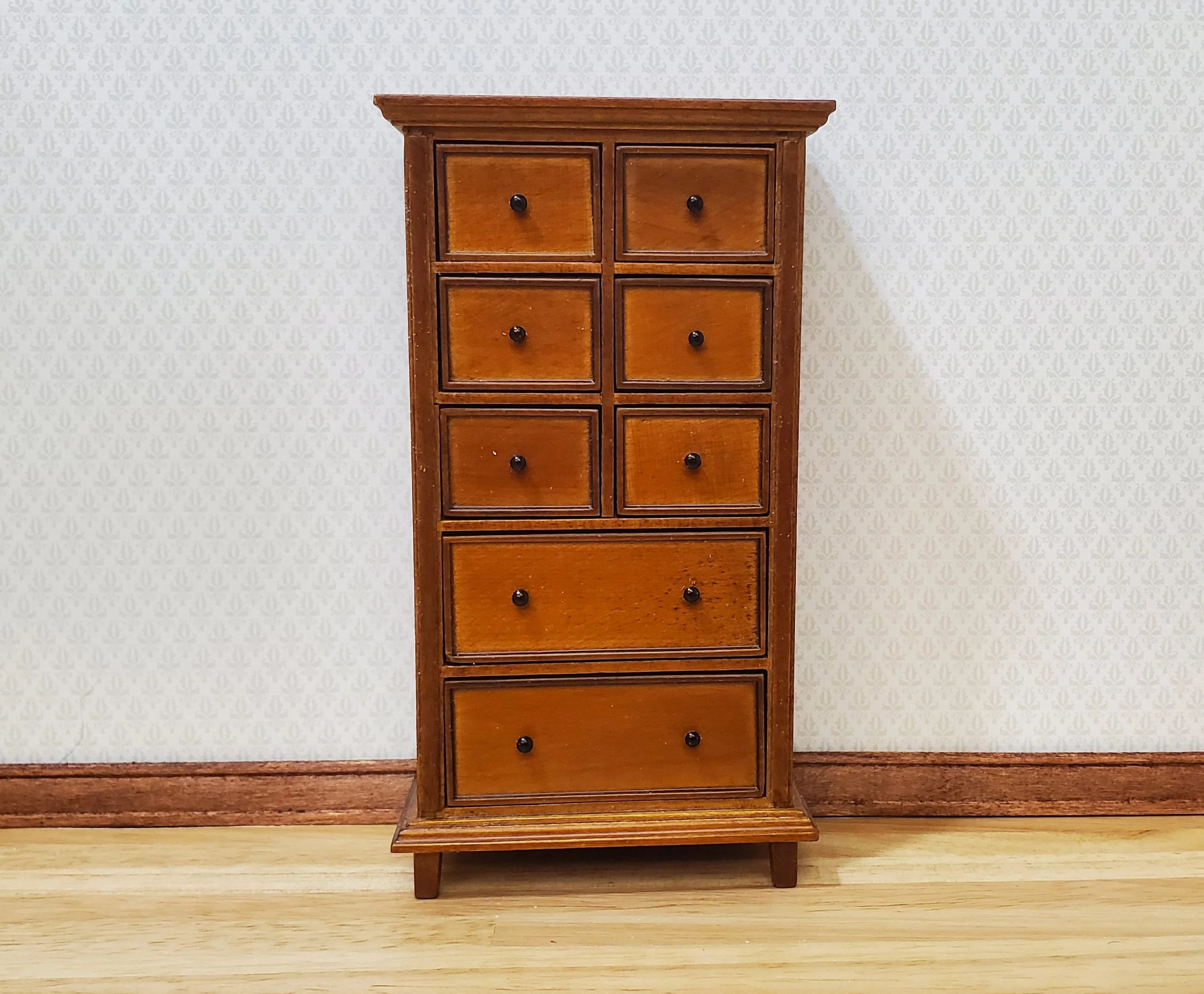 JBM Dollhouse Tall Dresser Country Style Walnut Finish 1:12 Scale Furniture - Image 2