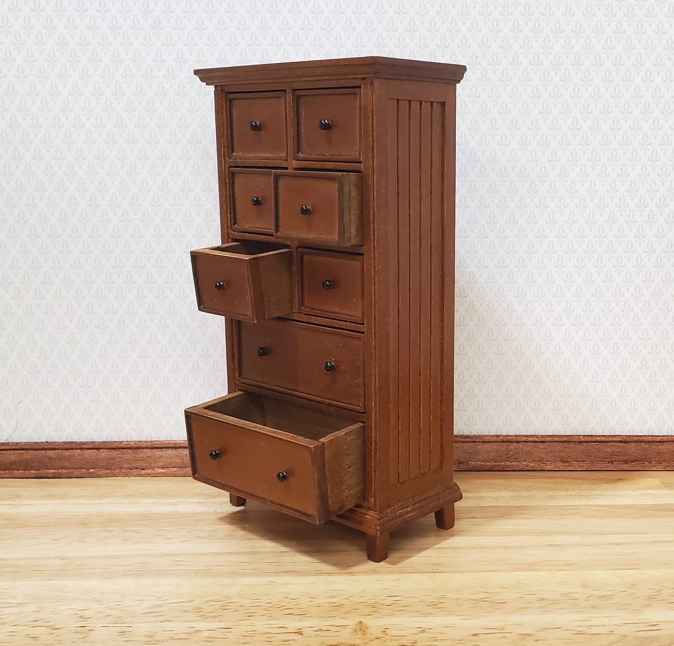 JBM Dollhouse Tall Dresser Country Style Walnut Finish 1:12 Scale Furniture - Image 3