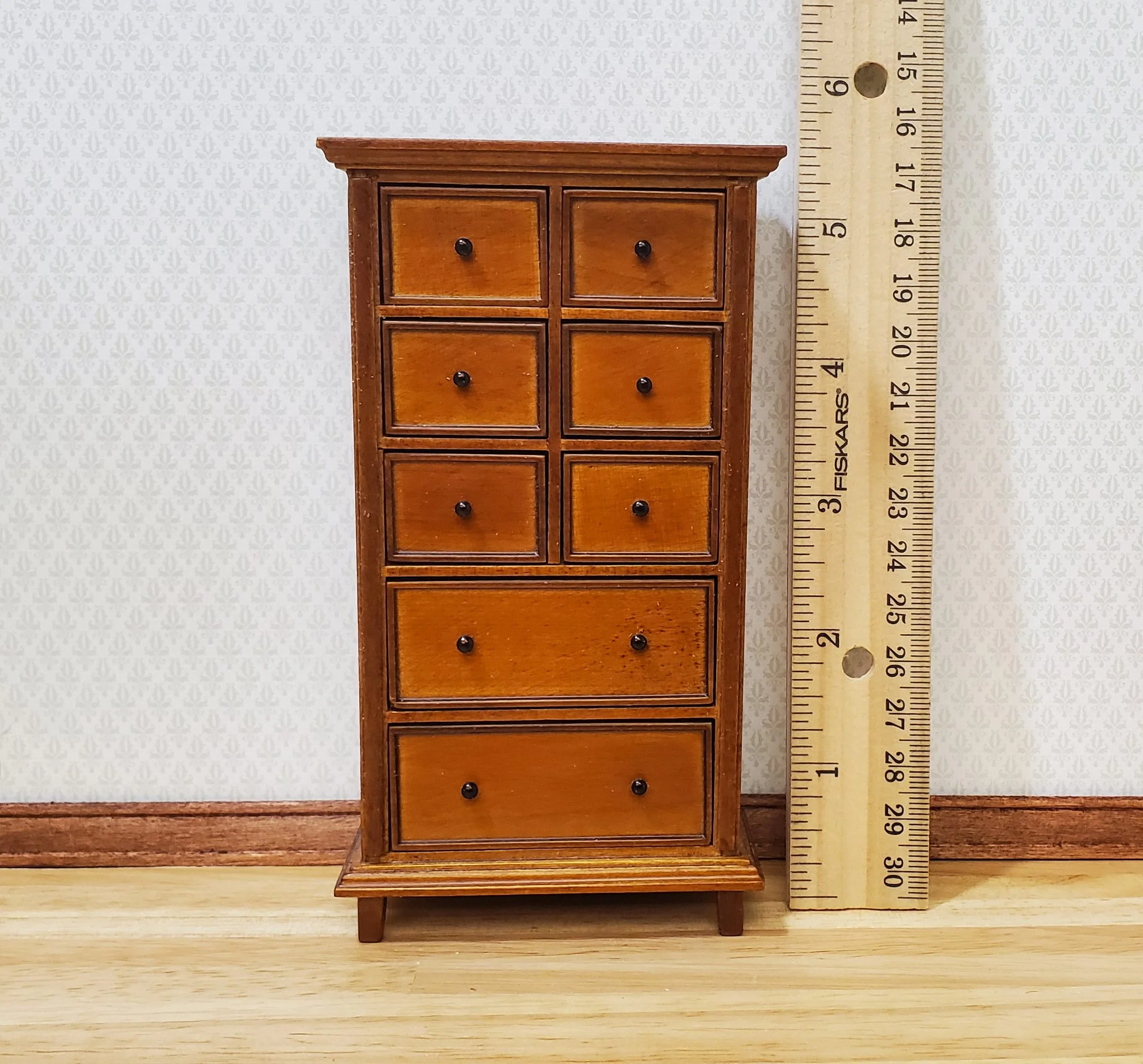 JBM Dollhouse Tall Dresser Country Style Walnut Finish 1:12 Scale Furniture - Image 4