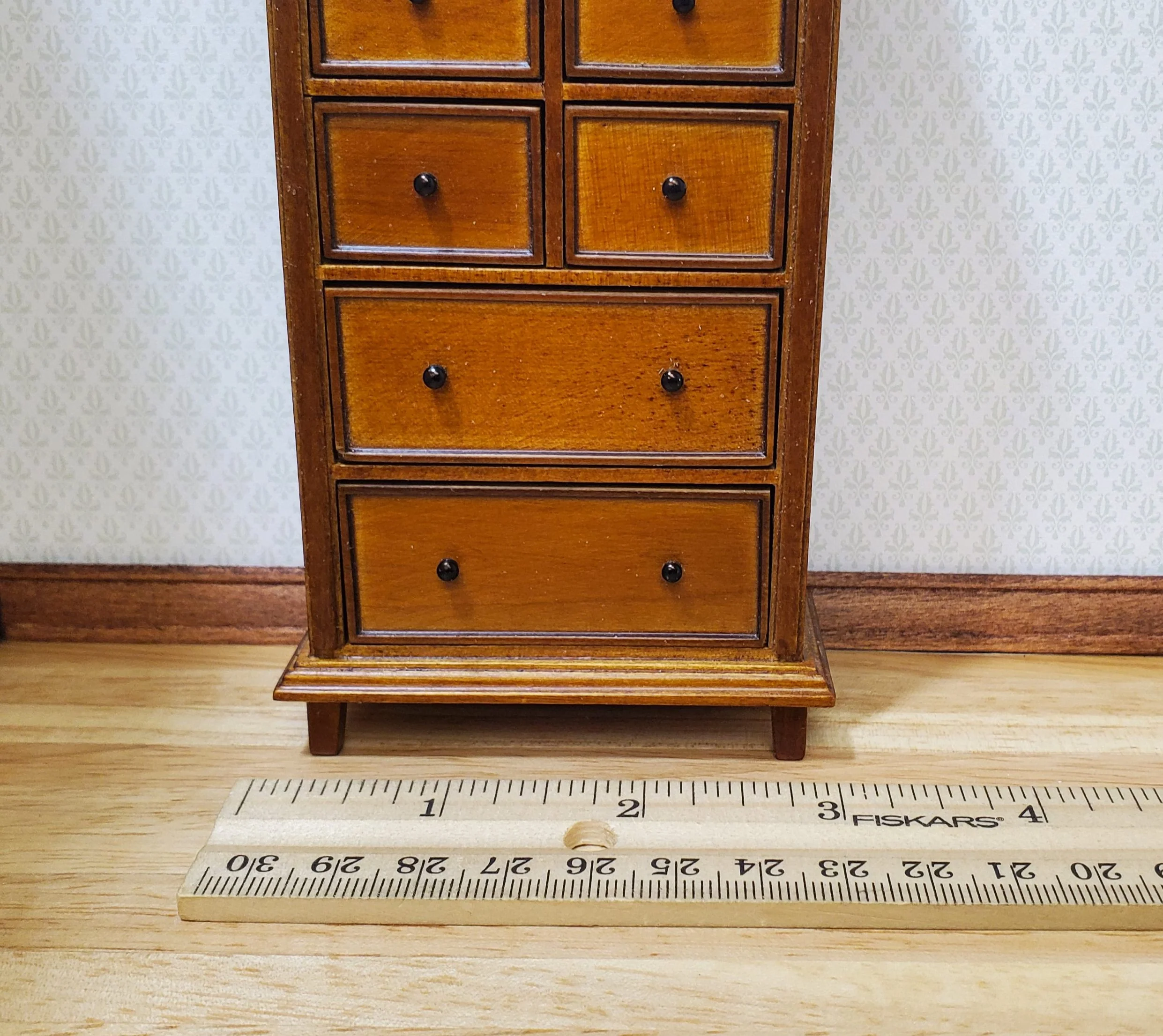 JBM Dollhouse Tall Dresser Country Style Walnut Finish 1:12 Scale Furniture - Image 5