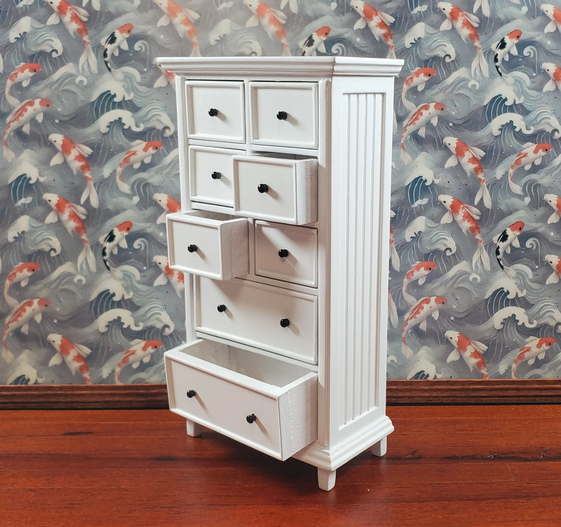 JBM Dollhouse Tall Dresser Country Style White Finish 1:12 Scale Furniture - Image 3