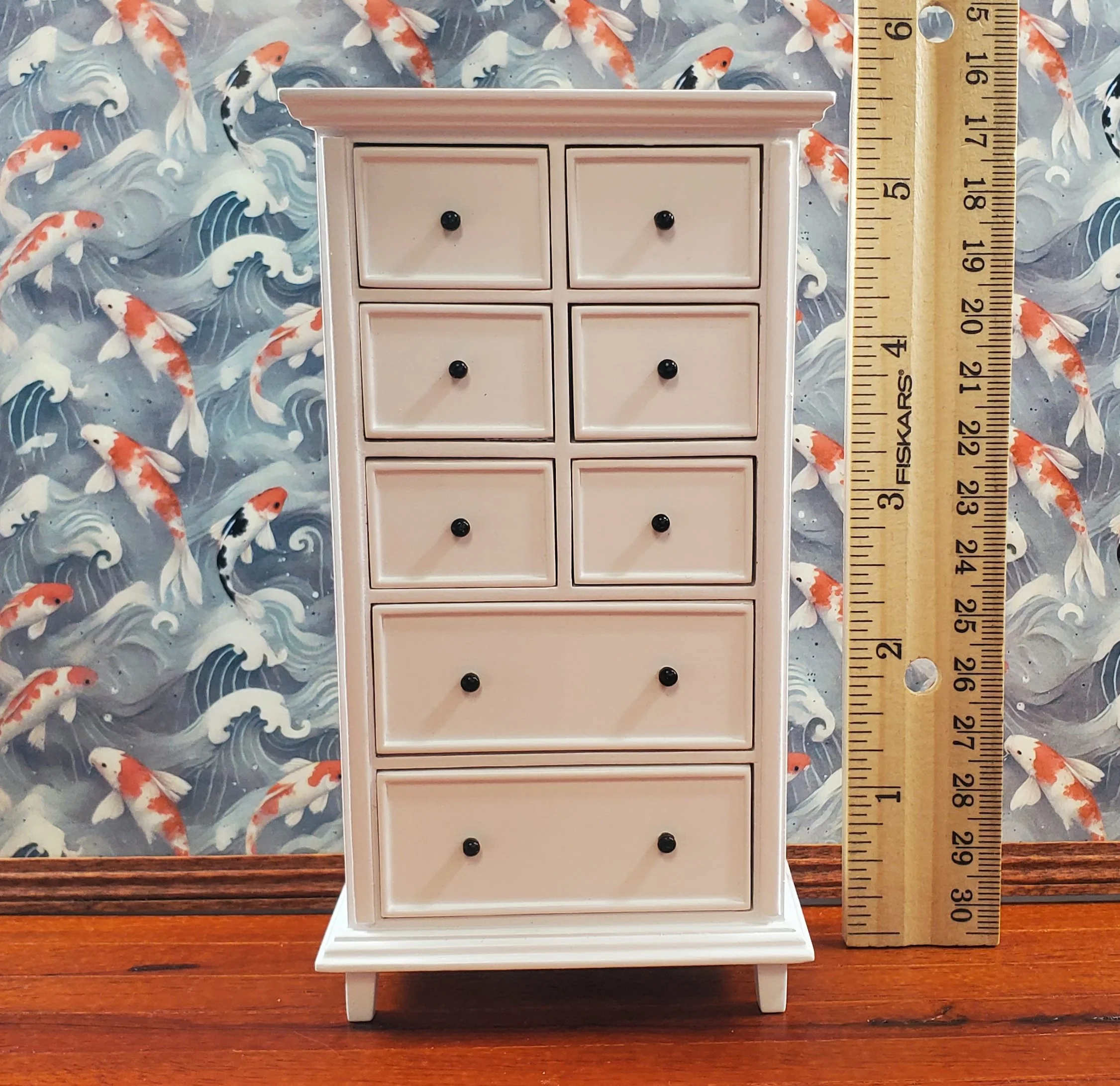 JBM Dollhouse Tall Dresser Country Style White Finish 1:12 Scale Furniture - Image 4