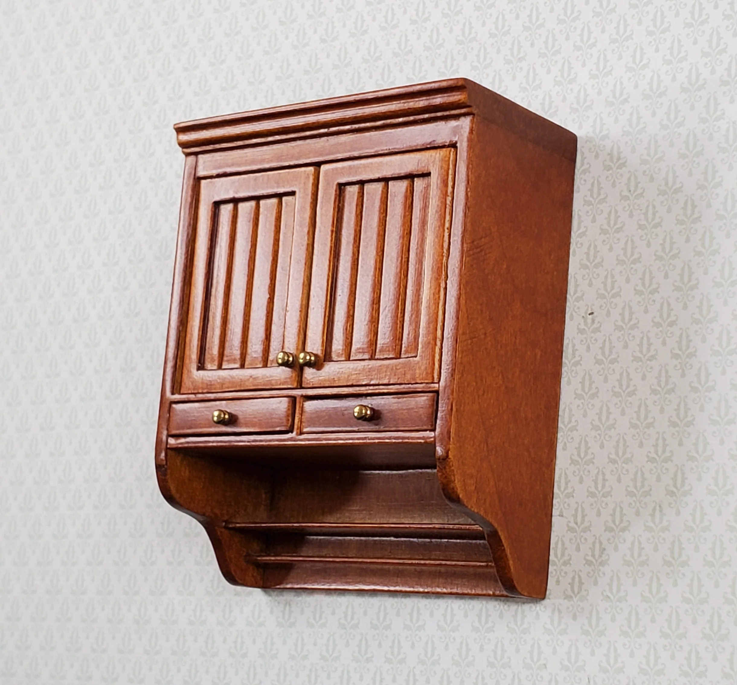 JBM Dollhouse Upper Kitchen Cabinet Walnut Finish 1:12 Scale Hanging Cabinet - Image 3