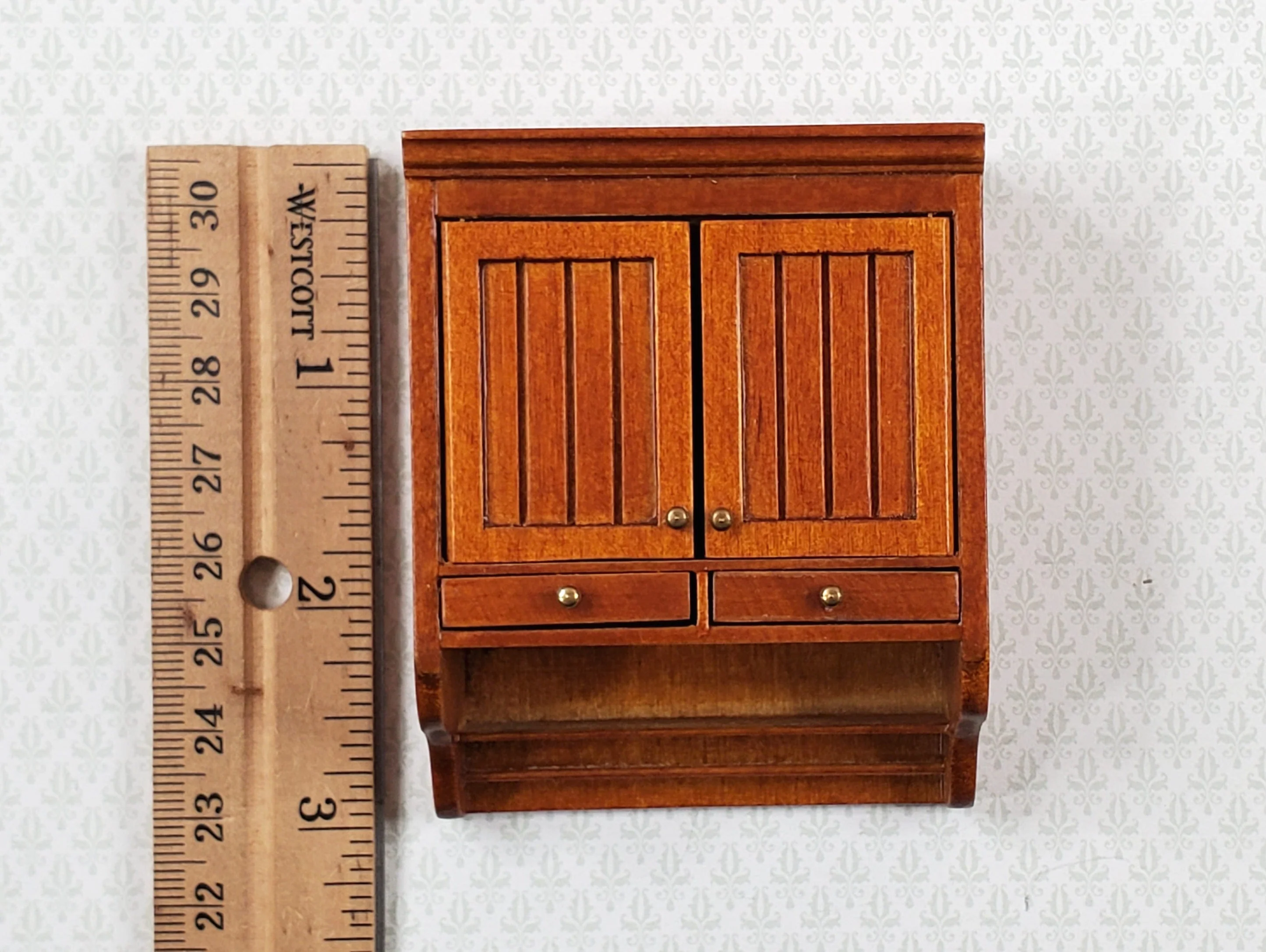 JBM Dollhouse Upper Kitchen Cabinet Walnut Finish 1:12 Scale Hanging Cabinet - Image 4