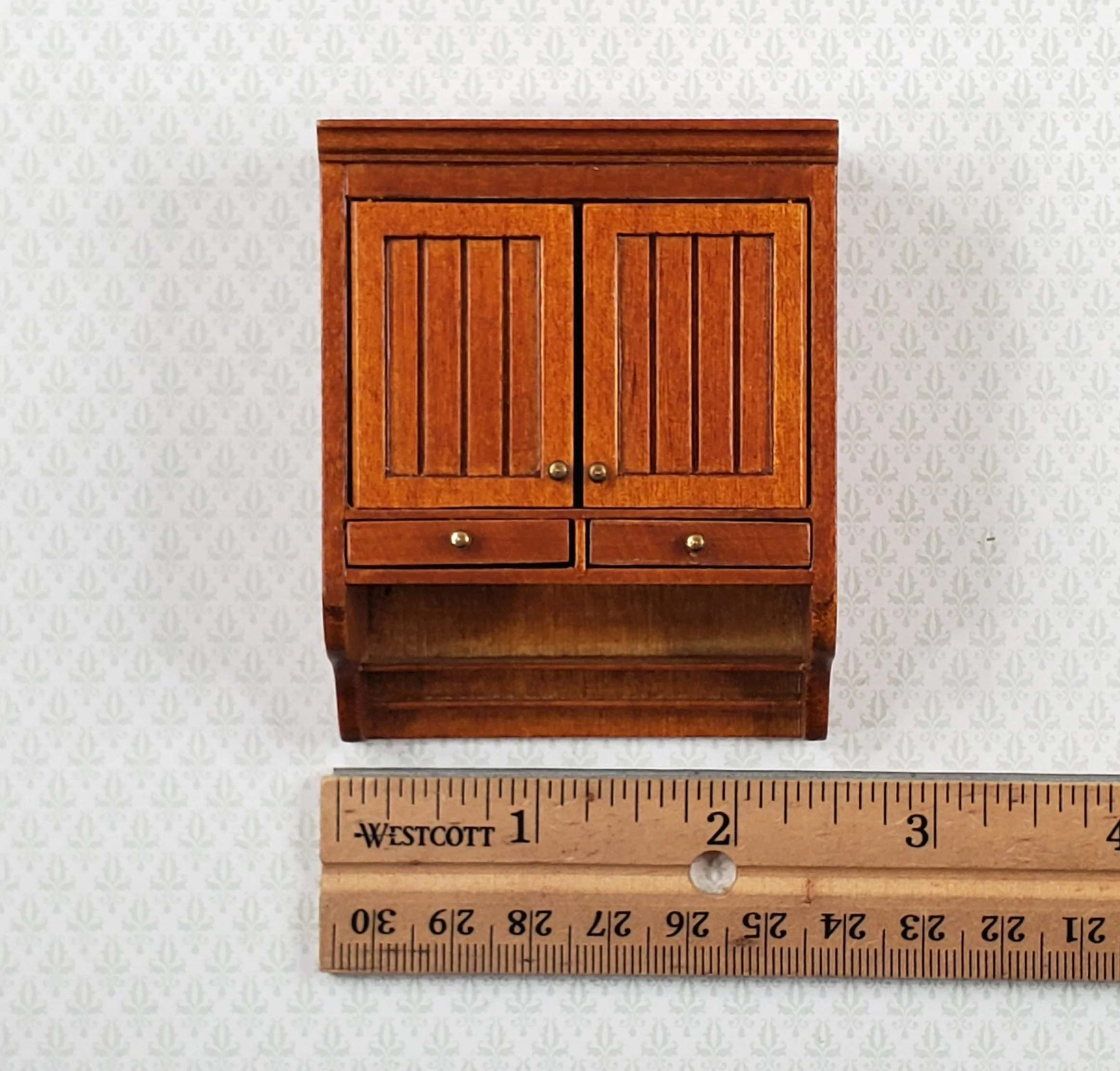 JBM Dollhouse Upper Kitchen Cabinet Walnut Finish 1:12 Scale Hanging Cabinet - Image 5