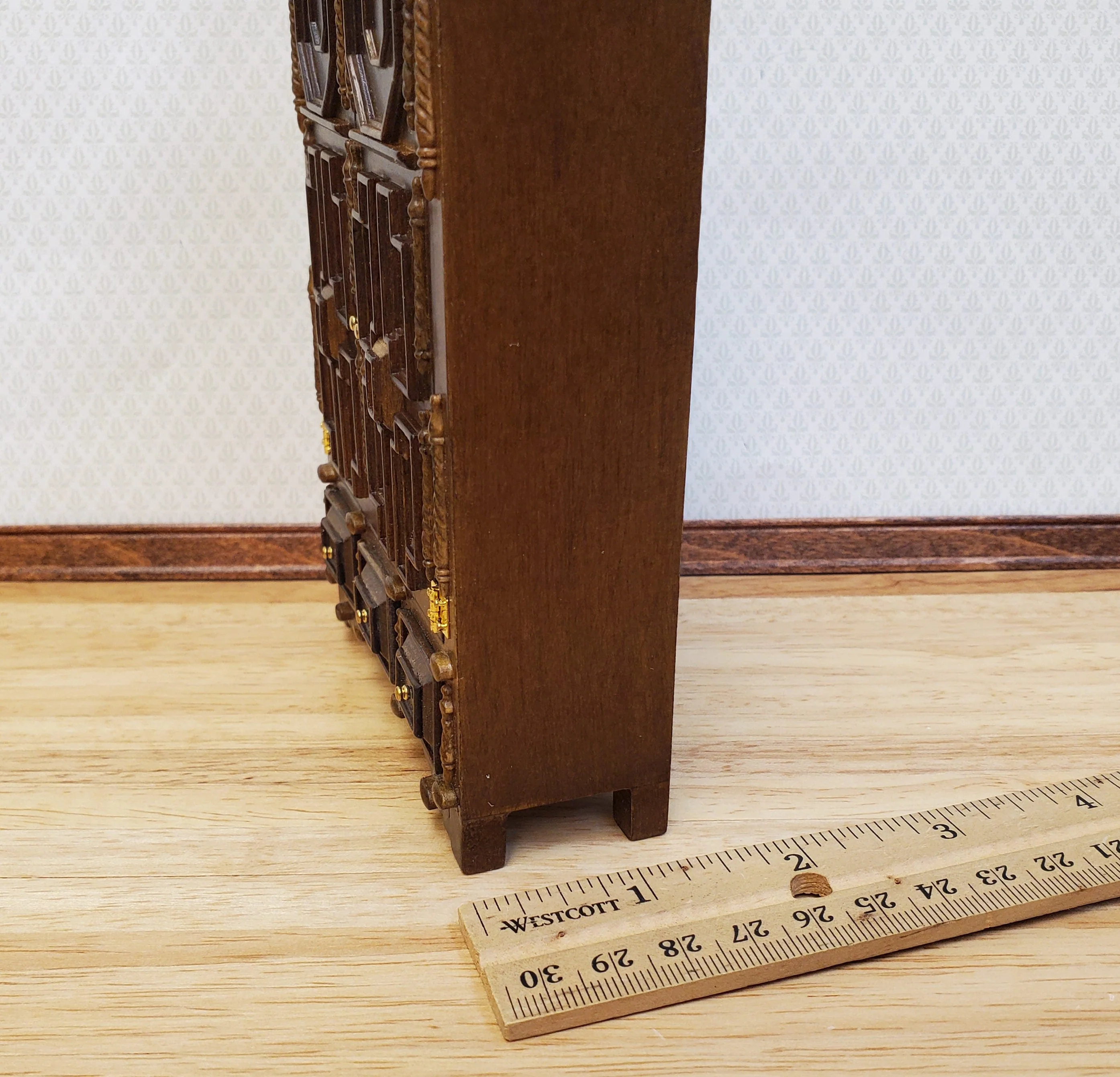 JBM Dollhouse Wardrobe Closet French Louis XIII Style Walnut Finish 1:12 Scale Miniature Furniture - Image 6