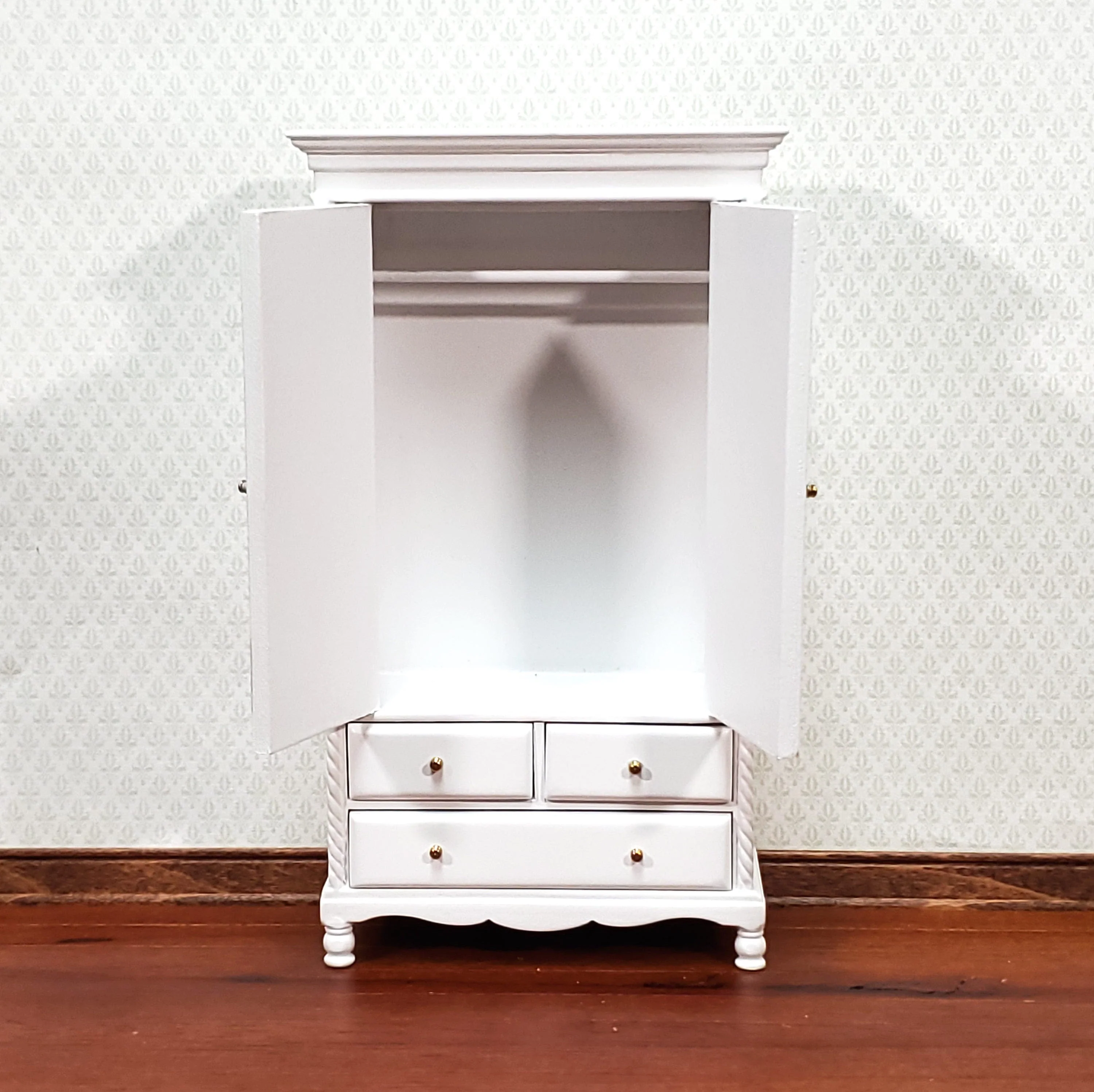 JBM Dollhouse Wardrobe Closet Wood with a White Finish 1:12 Scale Miniature Furniture - Image 4