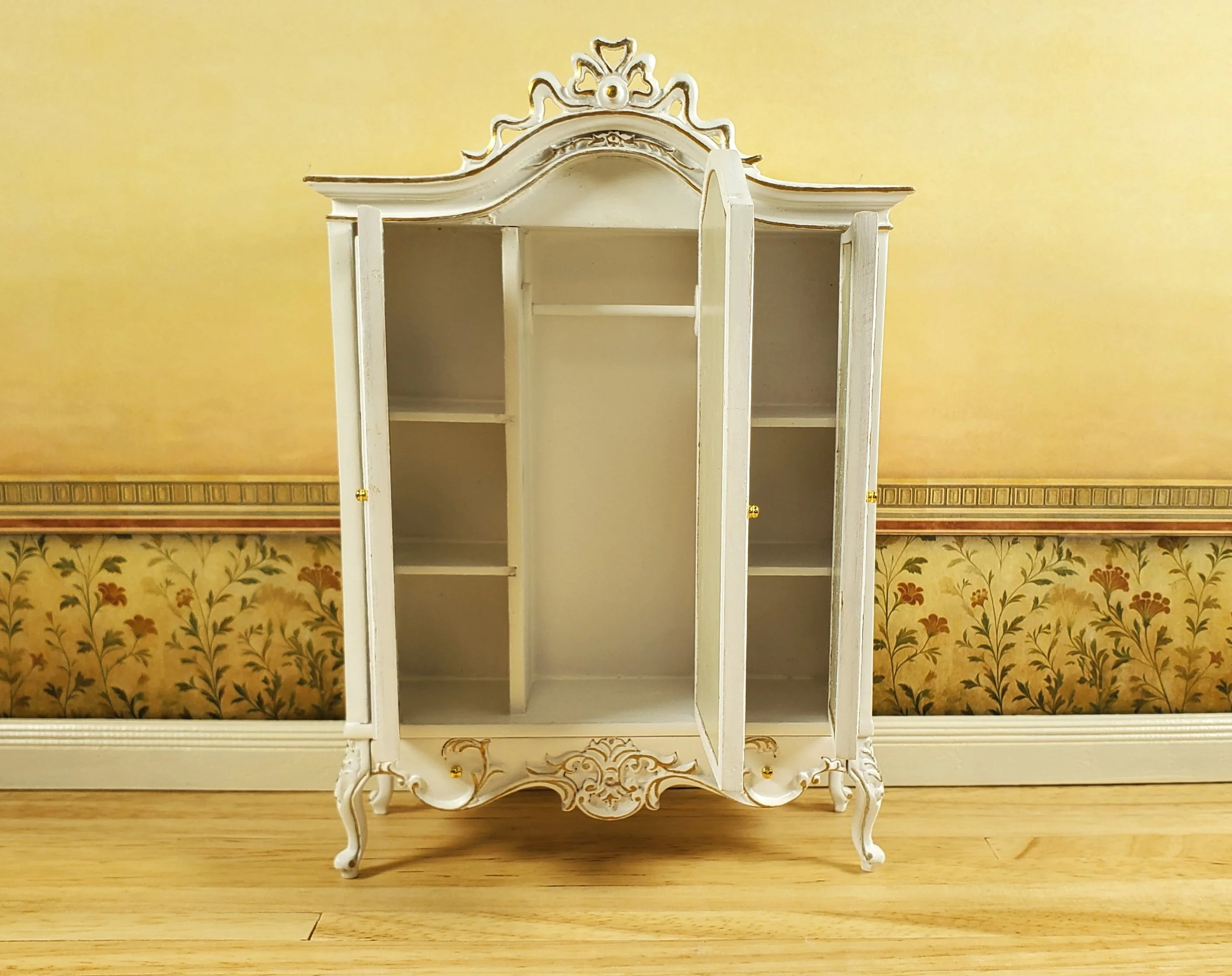 JBM Dollhouse Wardrobe Mirrored Closet Victorian Style 1:12 Scale White - Image 2