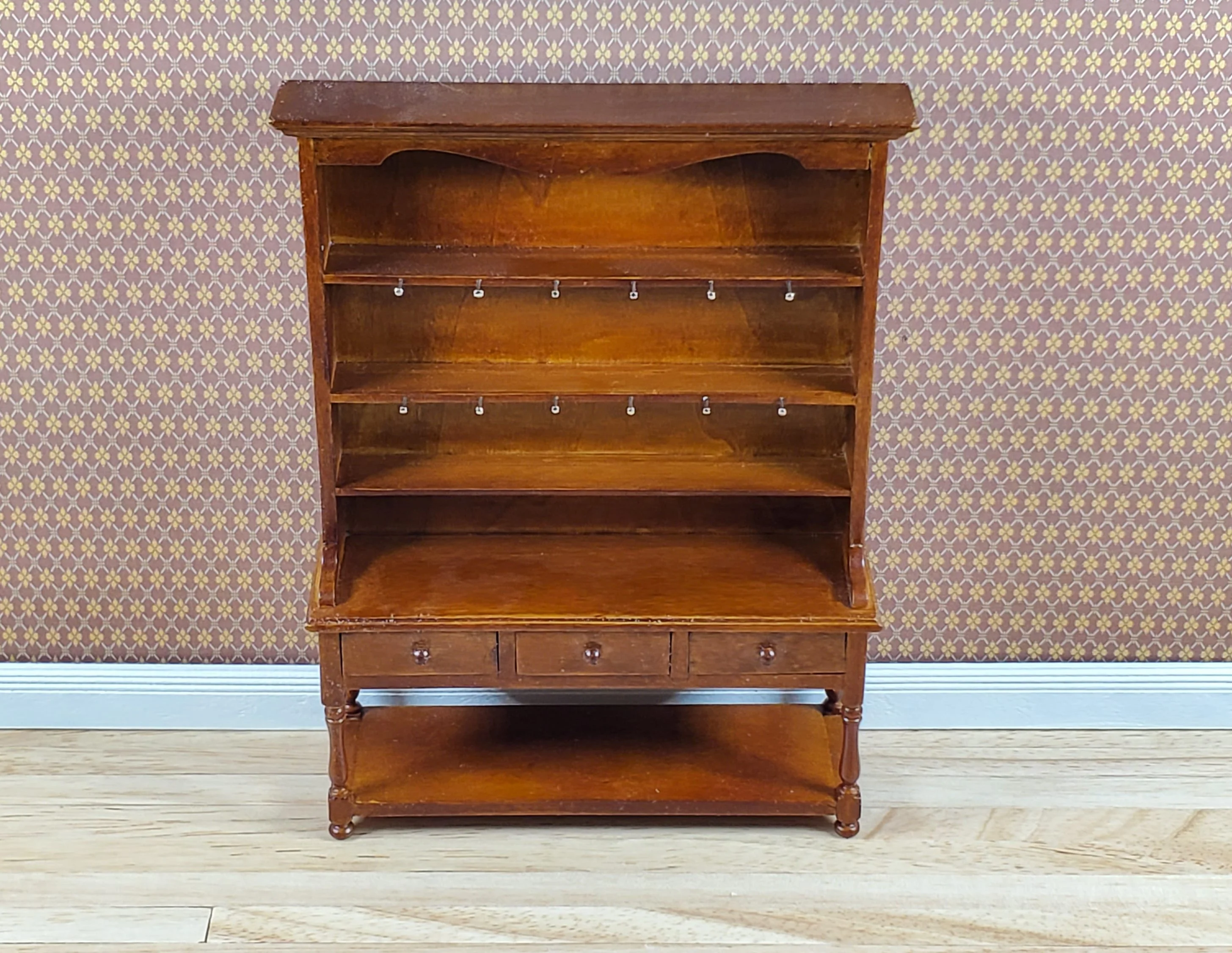 JBM Dollhouse Welsh Cabinet Hutch 1:12 Scale Miniature Furniture Walnut Finish - Image 2