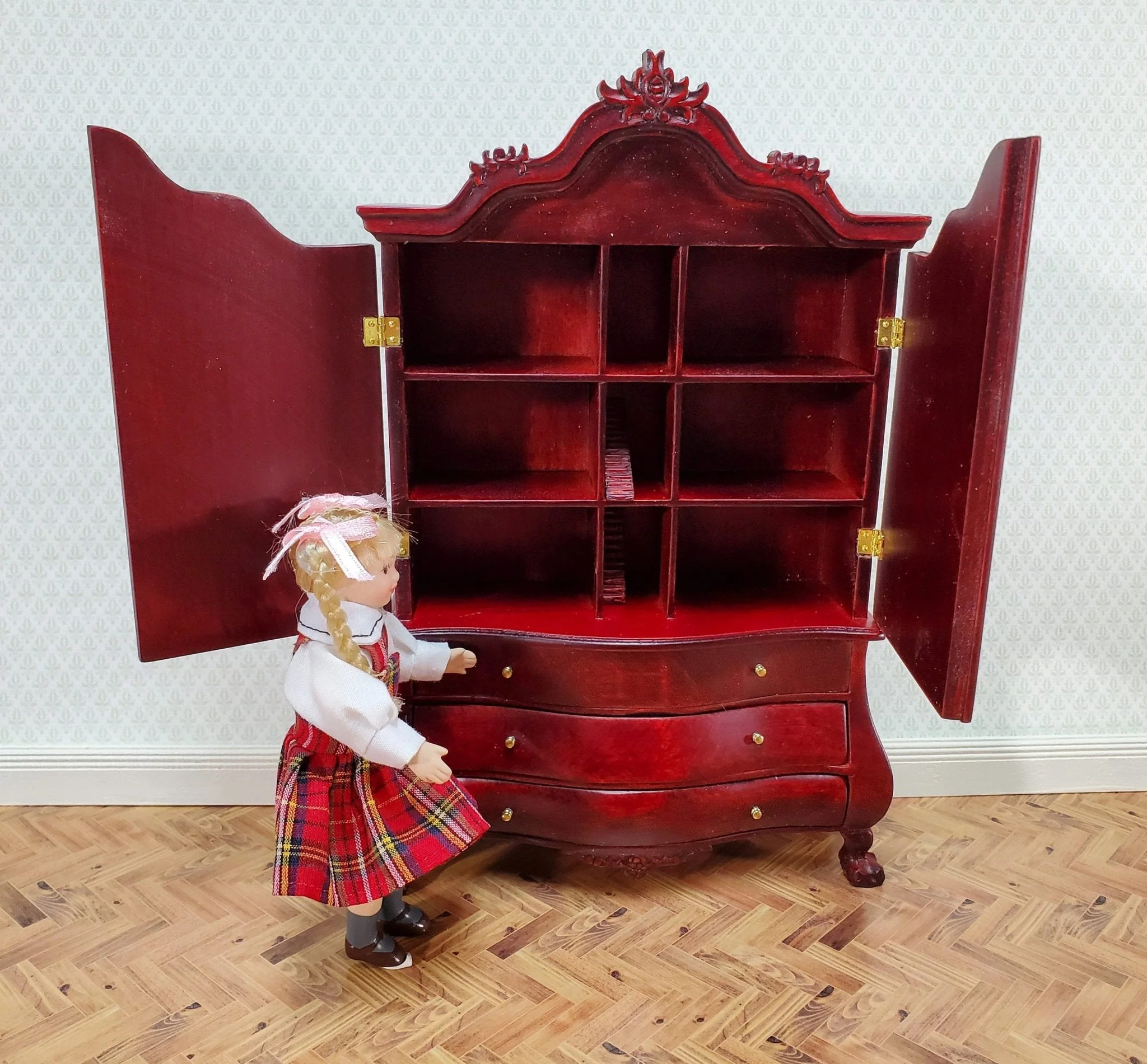 JBM Dutch Baby House Cabinet Dollhouse Large 1:12 Scale Miniature Mahogany Finish - Image 3