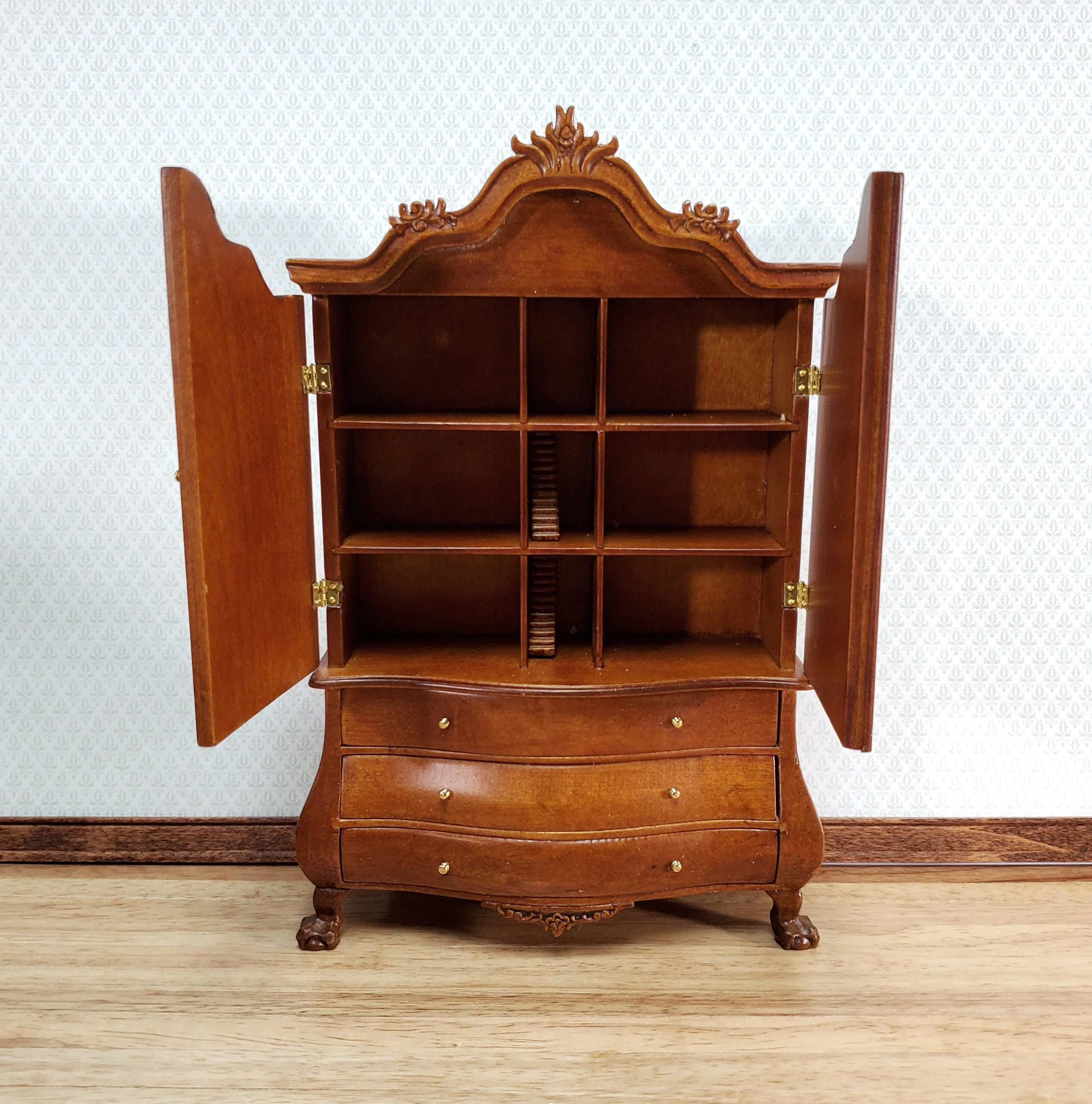 JBM Dutch Baby House Cabinet Dollhouse Large 1:12 Scale Miniature Walnut Finish - Image 4