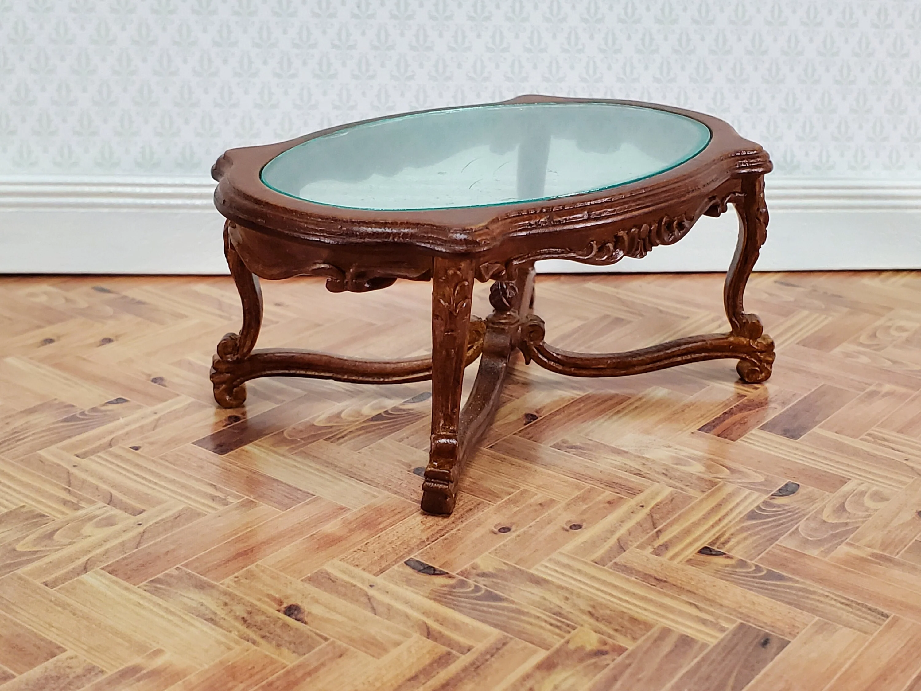 JBM Miniature Coffee Table 18th Century Style Walnut Finish 1:12 Scale Dollhouse Furniture - Image 5