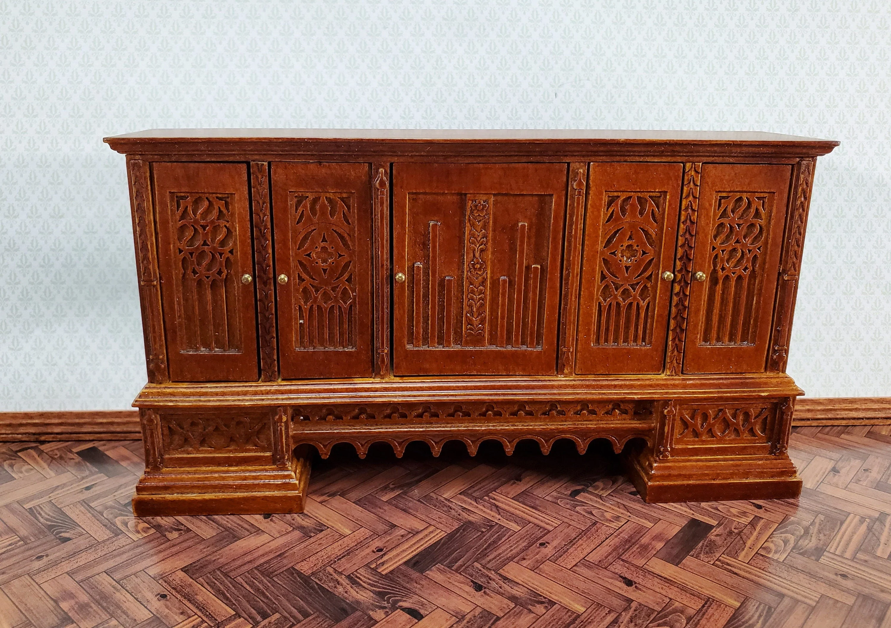 JBM Dollhouse Credenza Buffet Gothic Tudor 17th Century 1:12 Scale Furniture - Image 2