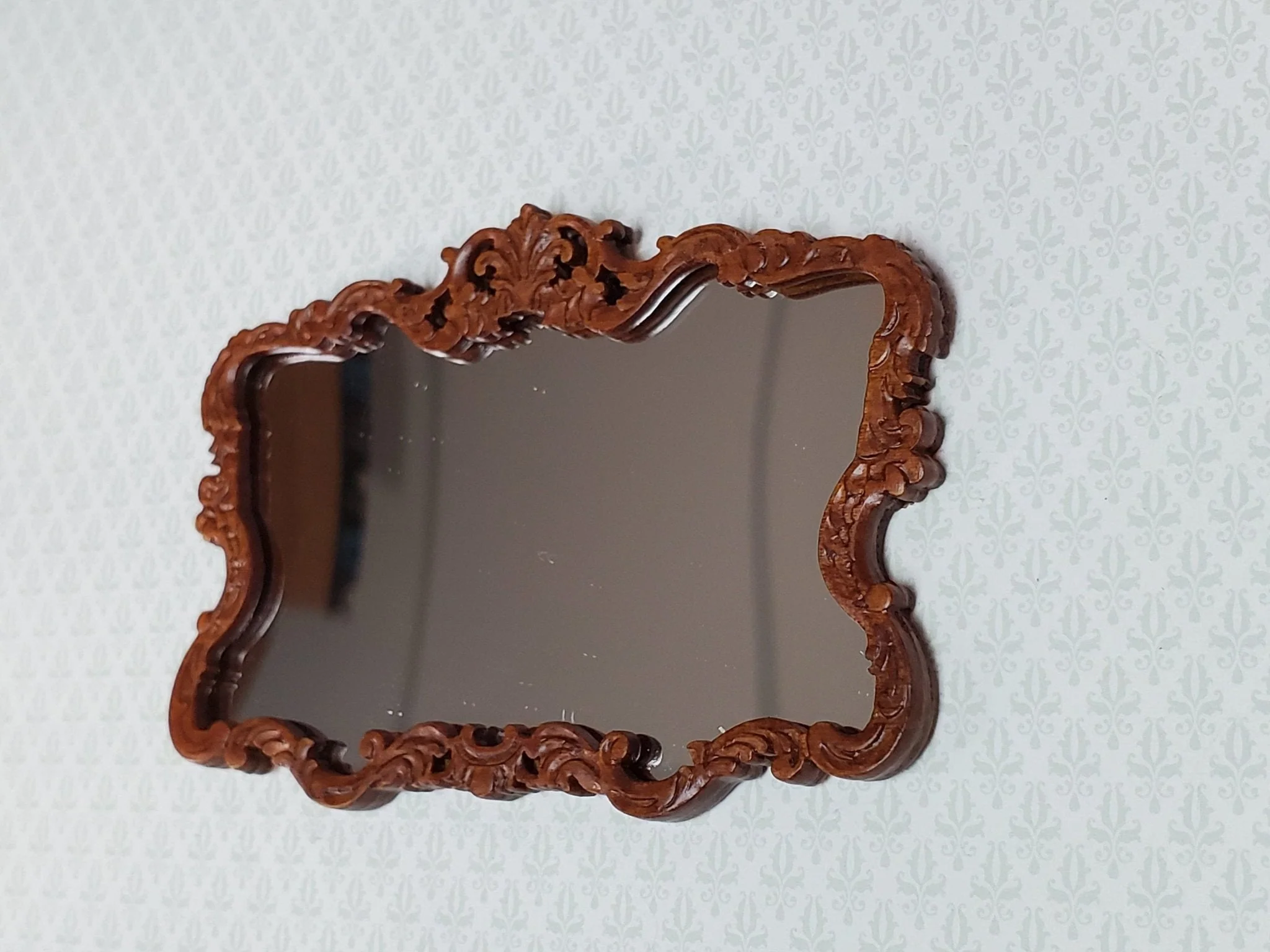 JBM Miniature Mirror Large Victorian Walnut Finish 1:12 Scale Dollhouse - Image 2