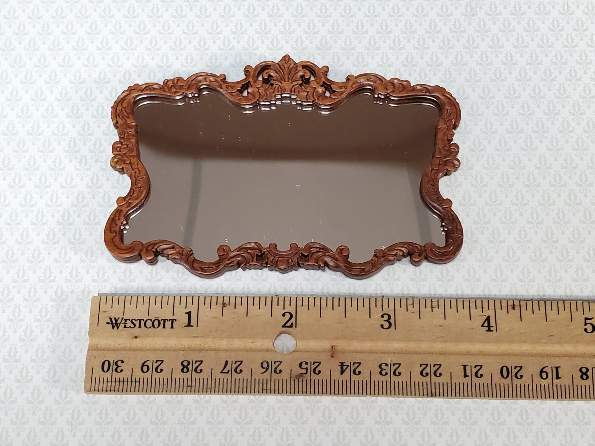 JBM Miniature Mirror Large Victorian Walnut Finish 1:12 Scale Dollhouse - Image 3