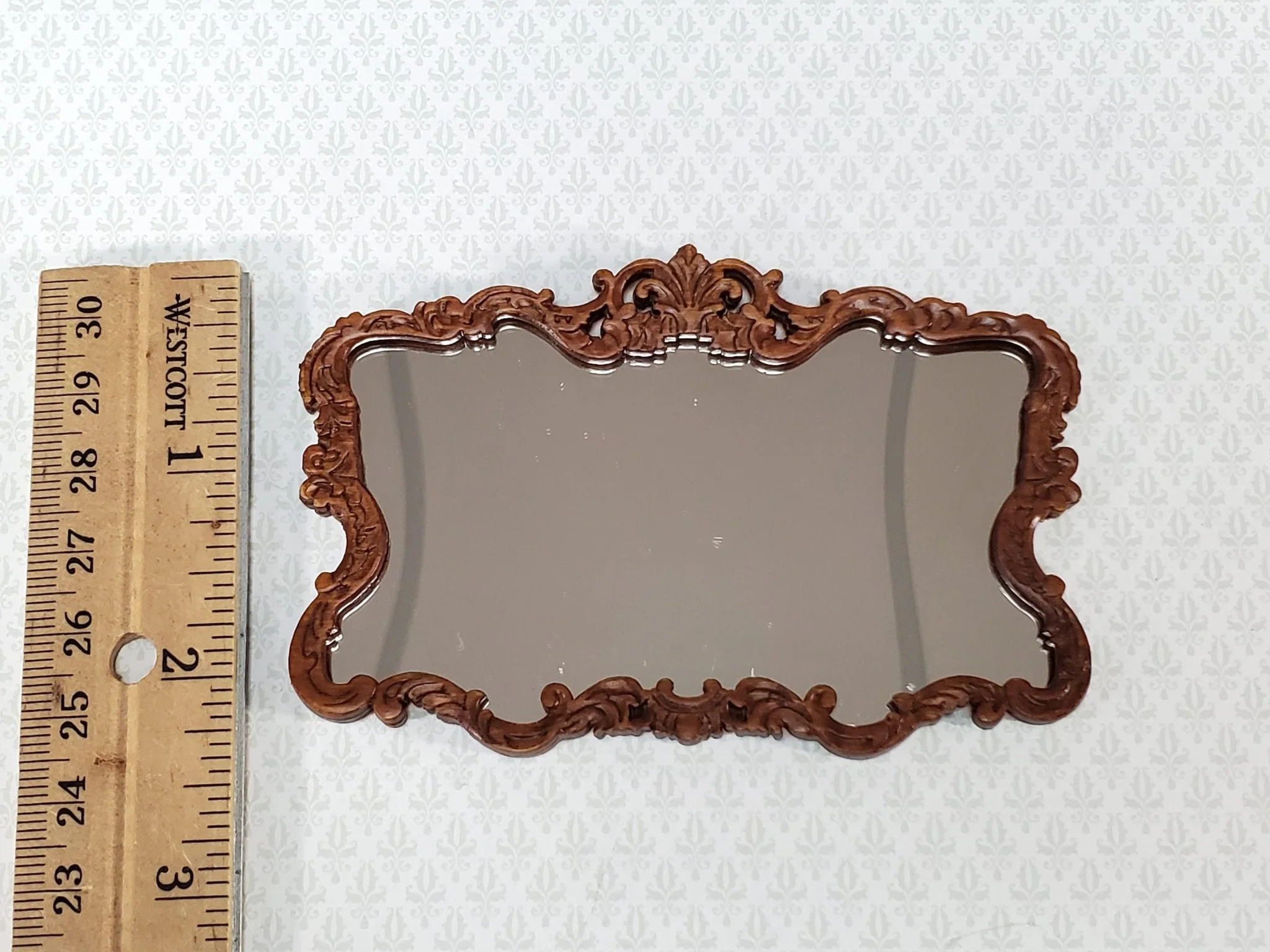 JBM Miniature Mirror Large Victorian Walnut Finish 1:12 Scale Dollhouse - Image 4