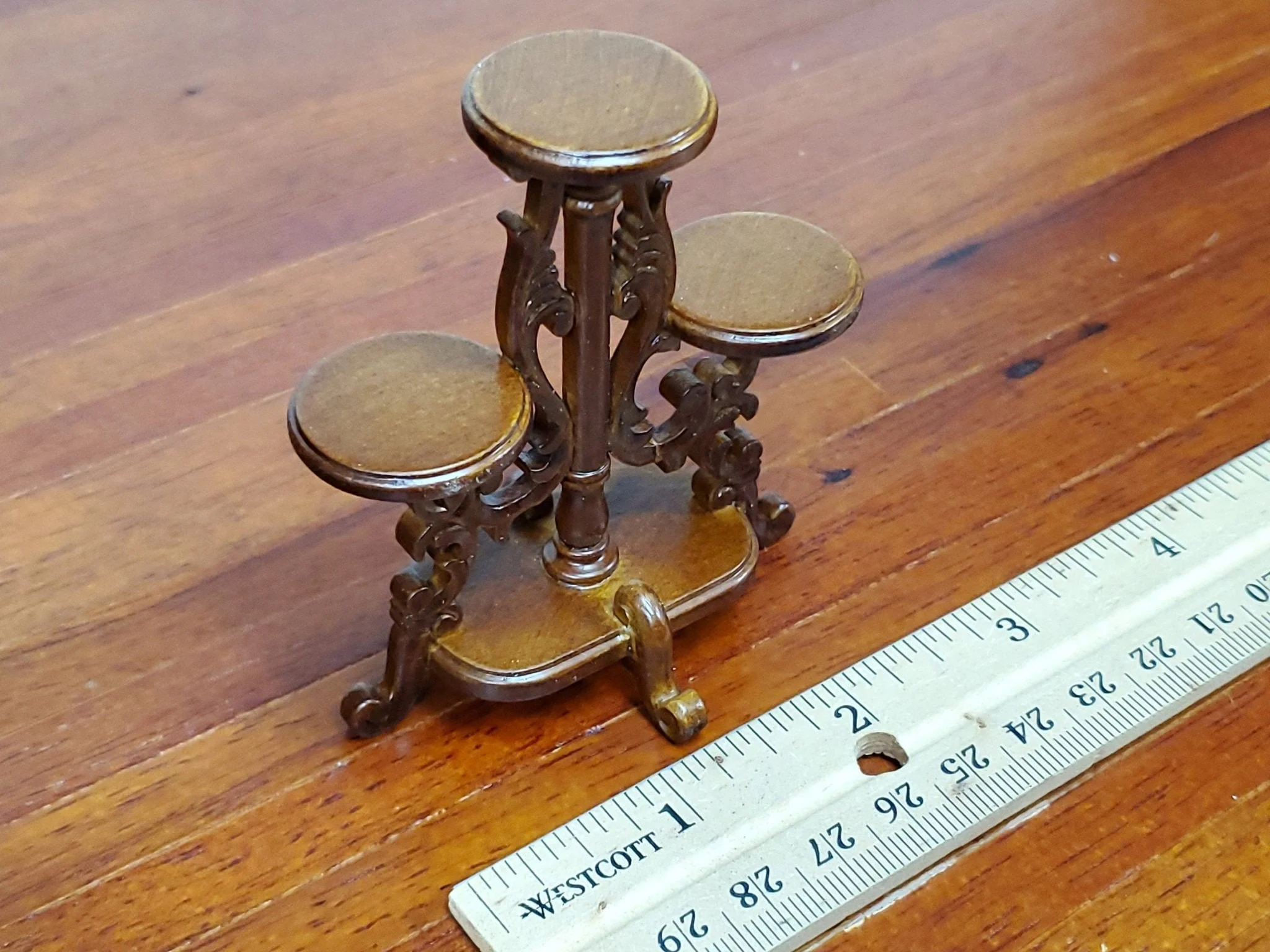 JBM Miniature Plant Stand Victorian Style Walnut Finish 1:12 Scale Dollhouse Furniture - Image 4