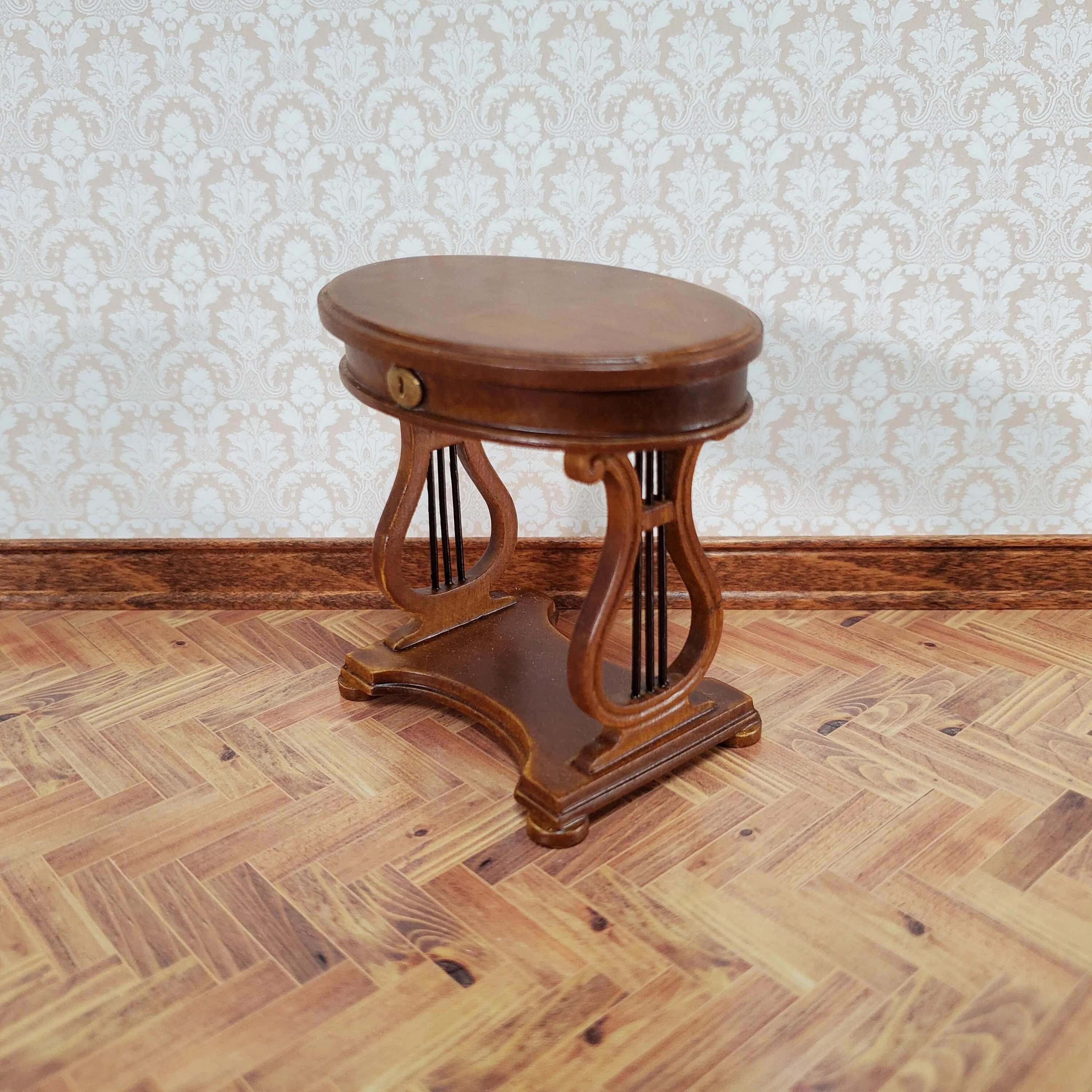 JBM Miniature Sewing Table Oval 1:12 Scale Miniature Furniture Walnut Finish - Image 3