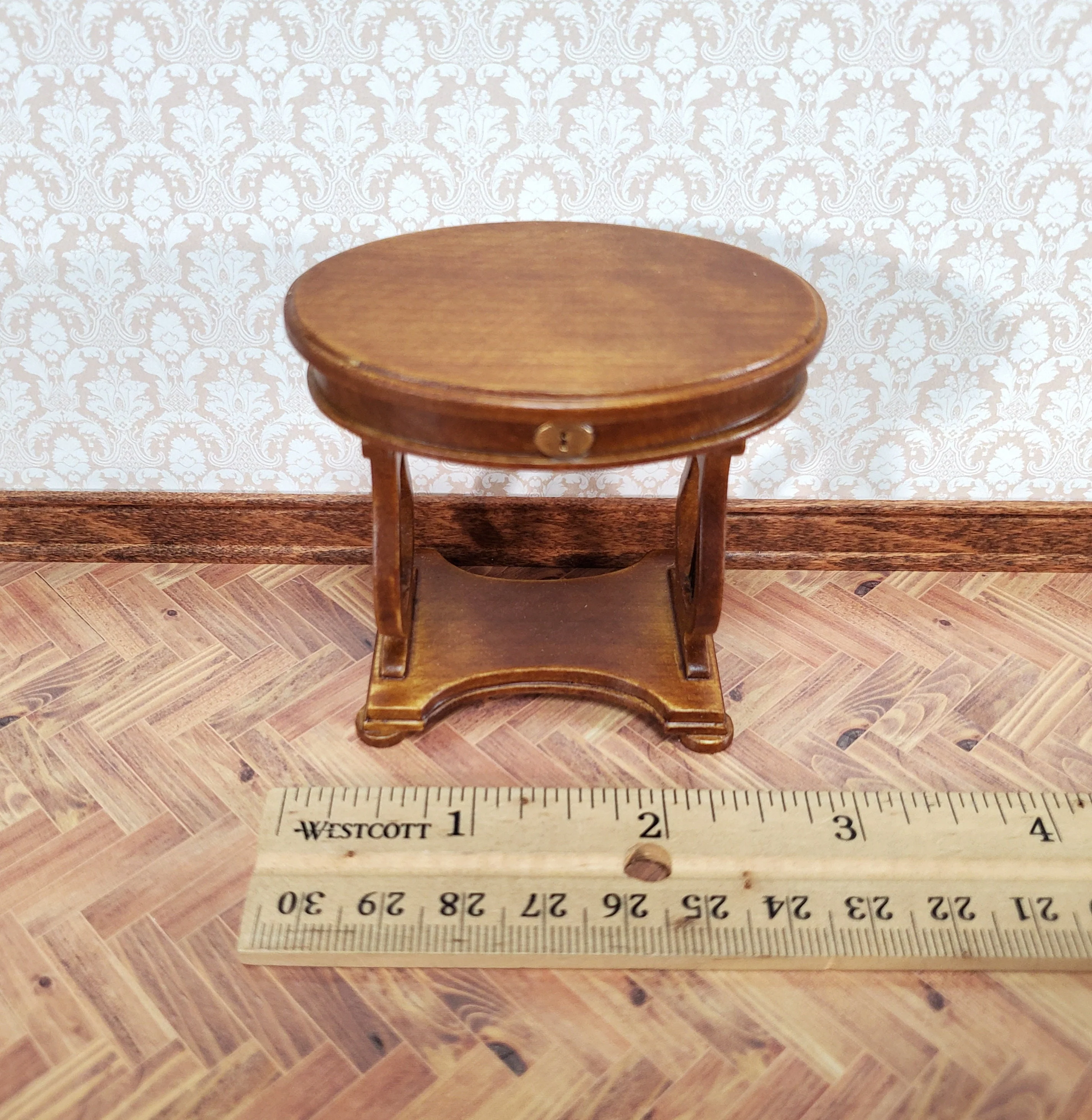 JBM Miniature Sewing Table Oval 1:12 Scale Miniature Furniture Walnut Finish - Image 5