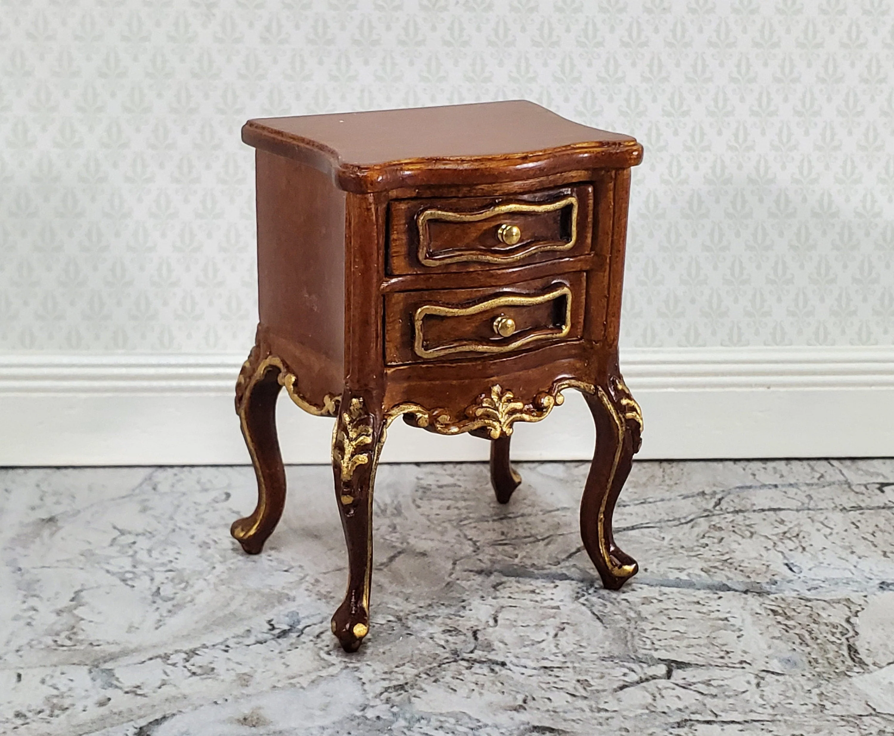 JBM Miniature Side Table or Nightstand with 2 Drawers 1:12 Scale Dollhouse Furniture