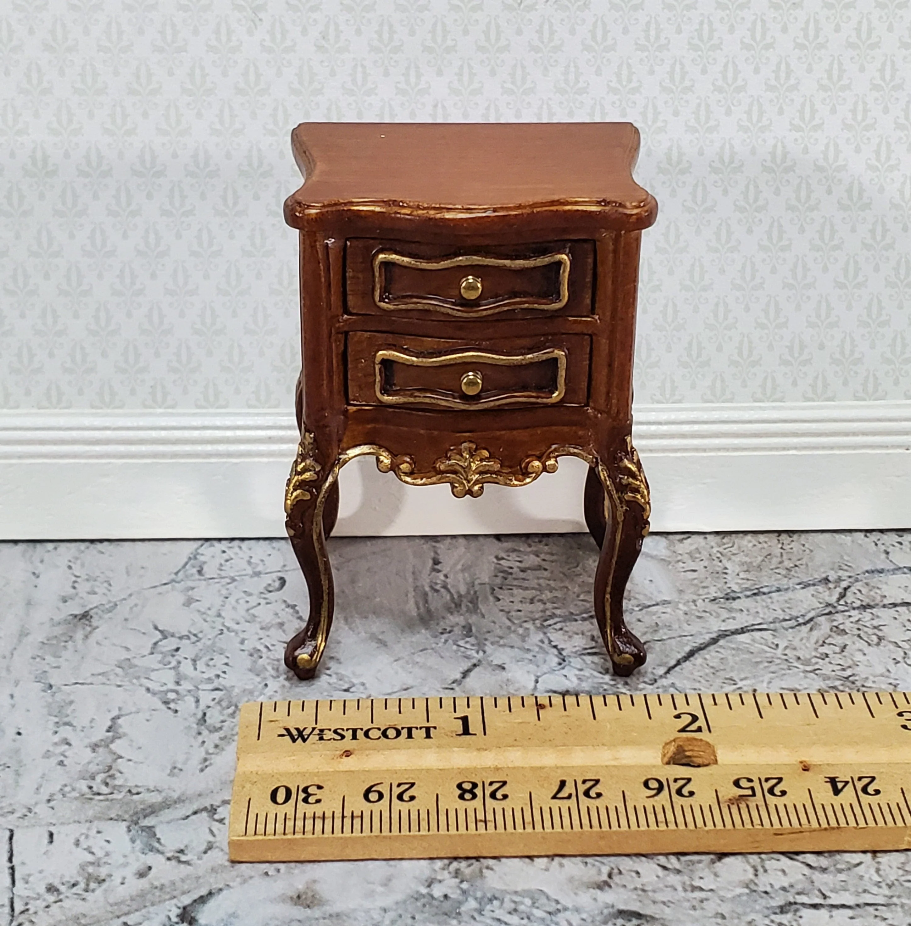JBM Miniature Side Table or Nightstand with 2 Drawers 1:12 Scale Dollhouse Furniture - Image 5