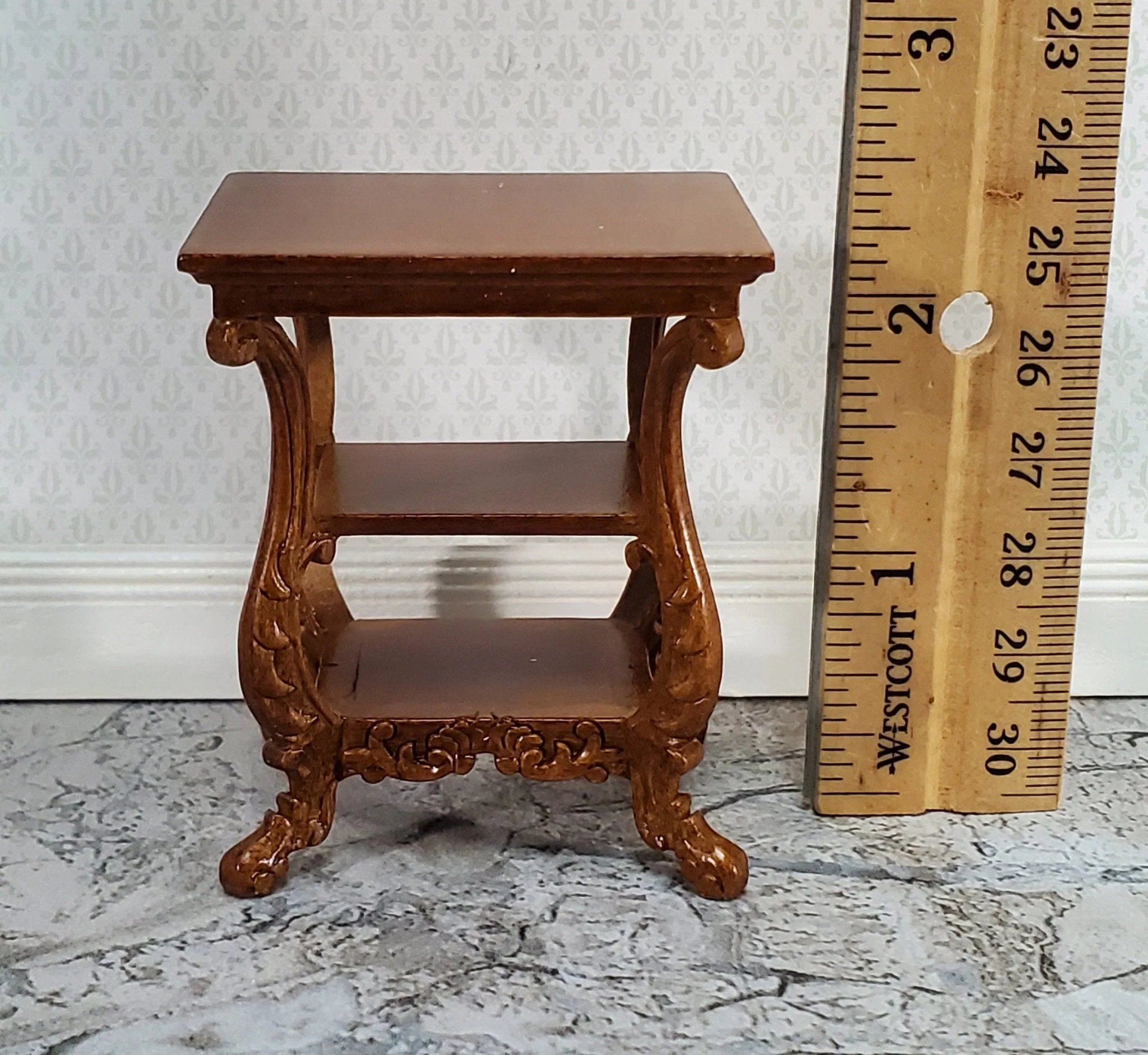 JBM Miniature Side Table or Nightstand with 2 Shelves 1:12 Scale Dollhouse Furniture - Image 3