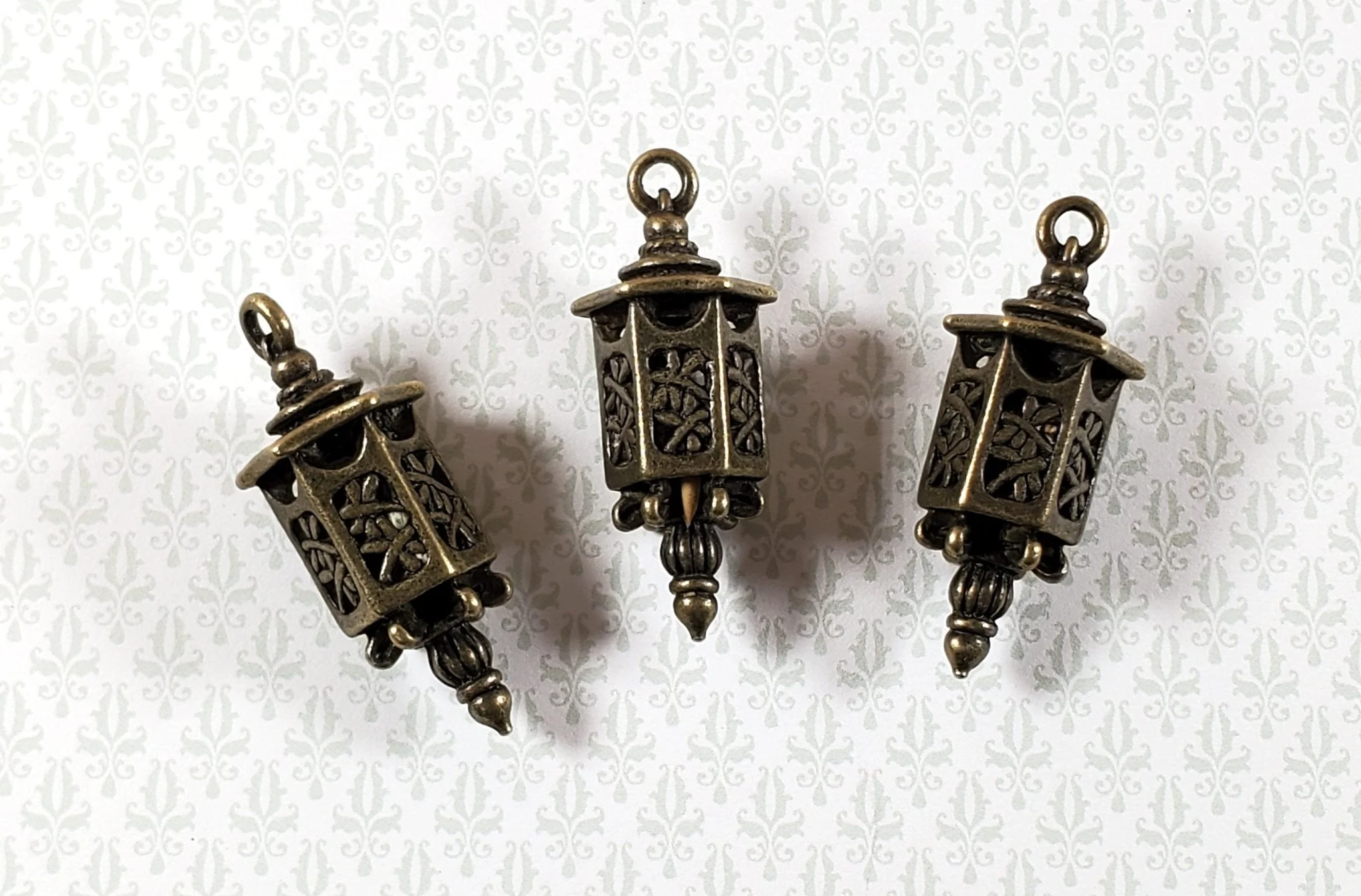 Lantern Charms Small Bronze Decoration 3 pieces 1 3/8" Jewelry Making Miniatures