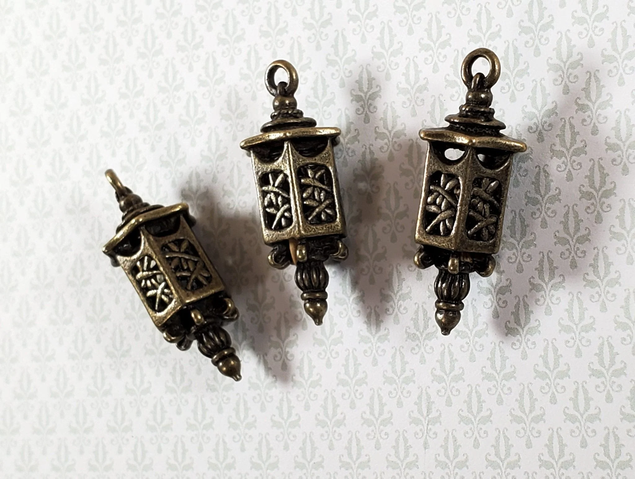 Lantern Charms Small Bronze Decoration 3 pieces 1 3/8" Jewelry Making Miniatures - Image 2