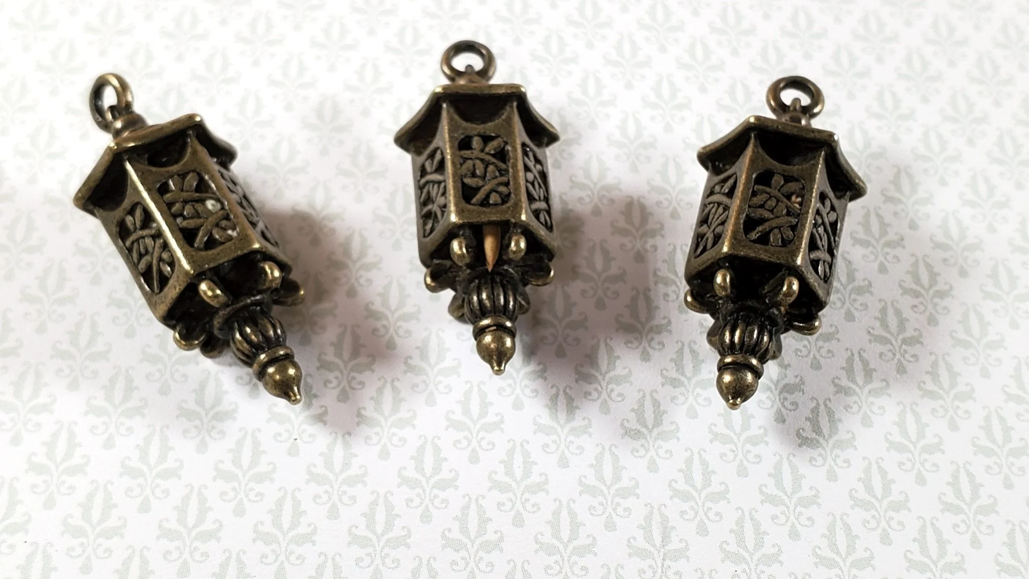 Lantern Charms Small Bronze Decoration 3 pieces 1 3/8" Jewelry Making Miniatures - Image 4