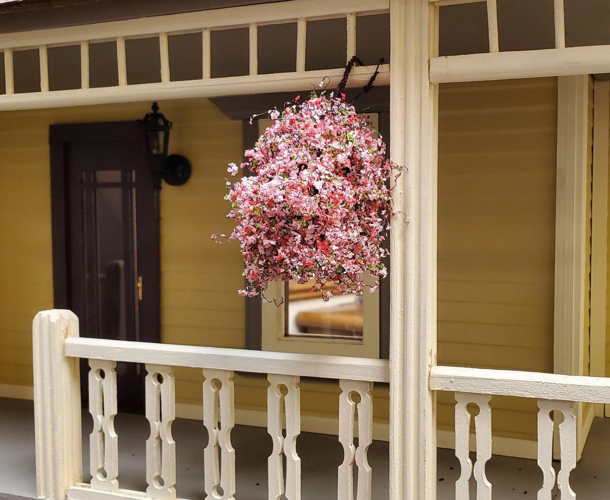 Large Miniature Hanging Plant Flowers Pink Green Model Scenery 1:12 Scale - Image 3