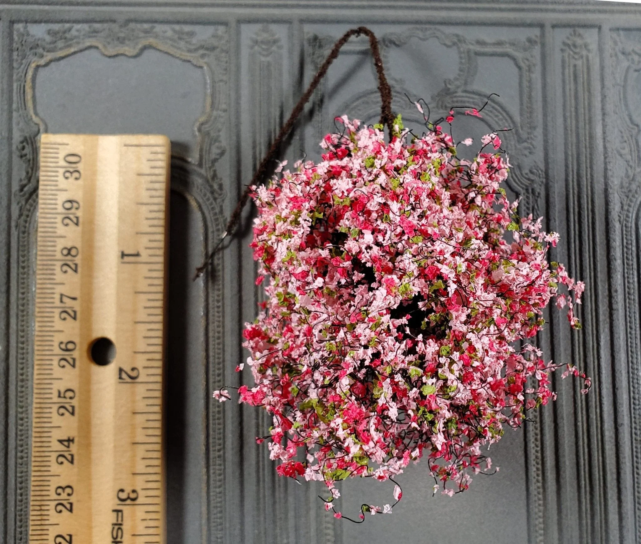 Large Miniature Hanging Plant Flowers Pink Green Model Scenery 1:12 Scale - Image 4