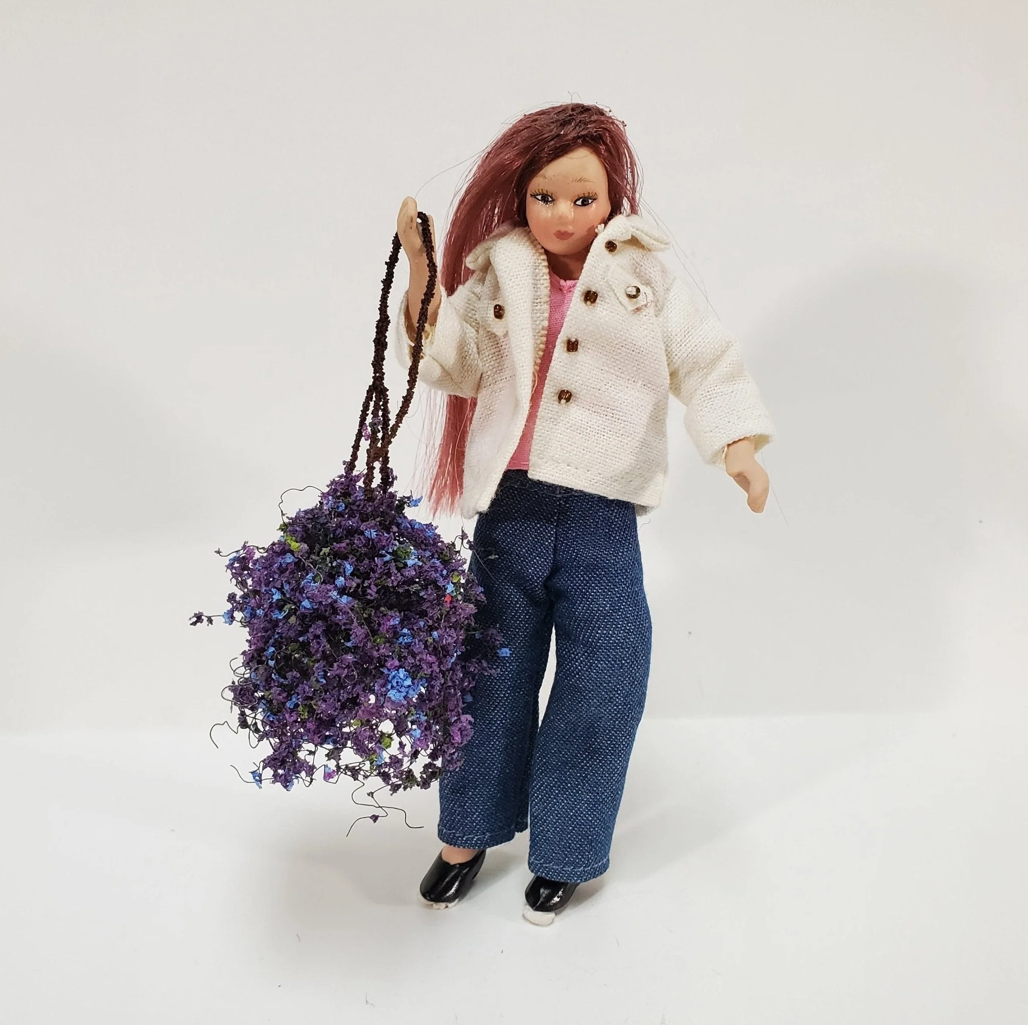 Large Miniature Hanging Plant Flowers Purple Green Model Scenery Dollhouse - Image 2