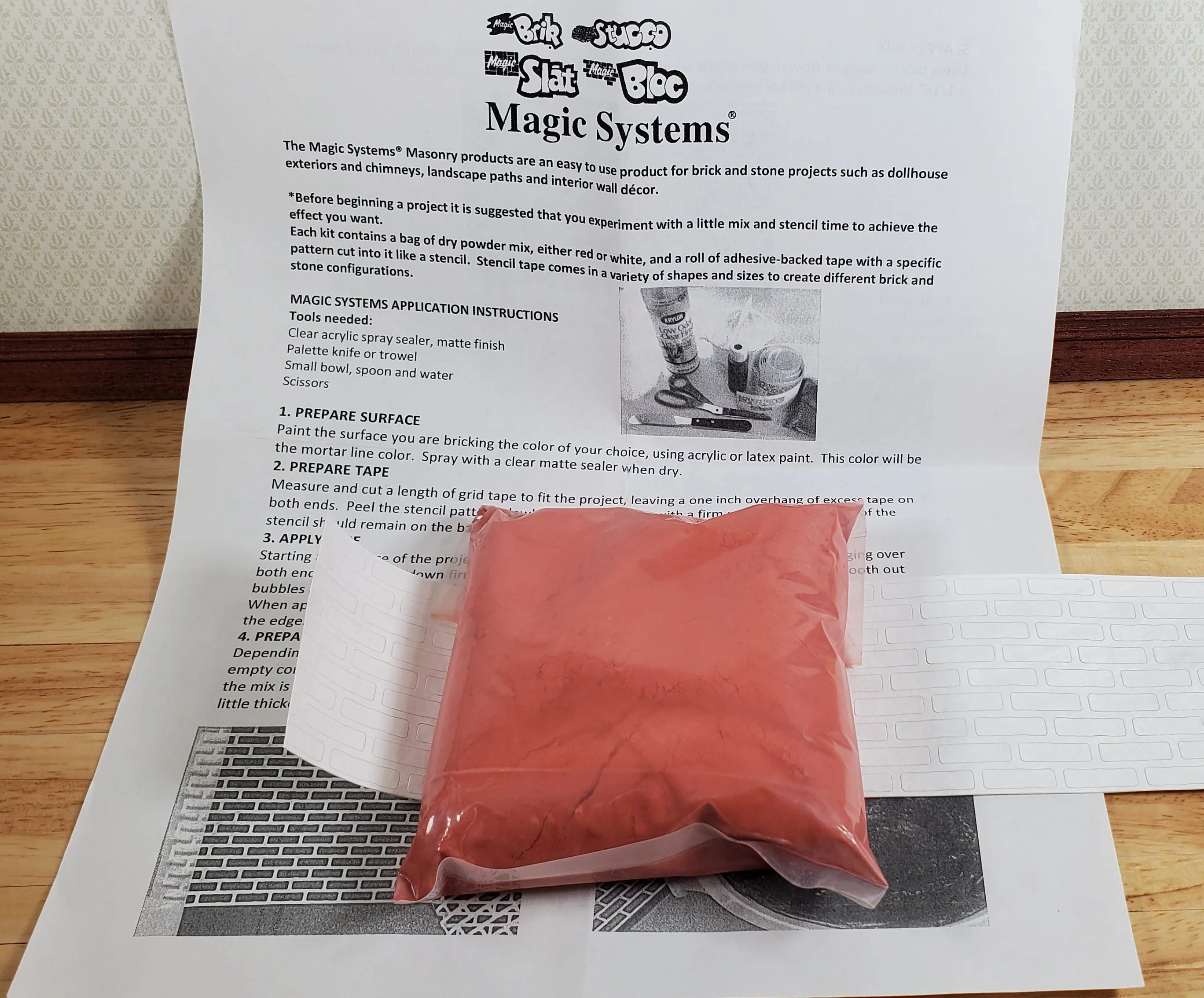 Magic Masonry Red Brick Stencil & Powder KIT 1 Square Foot Set 1:12 Scale Dollhouse Building Supplies - Image 4