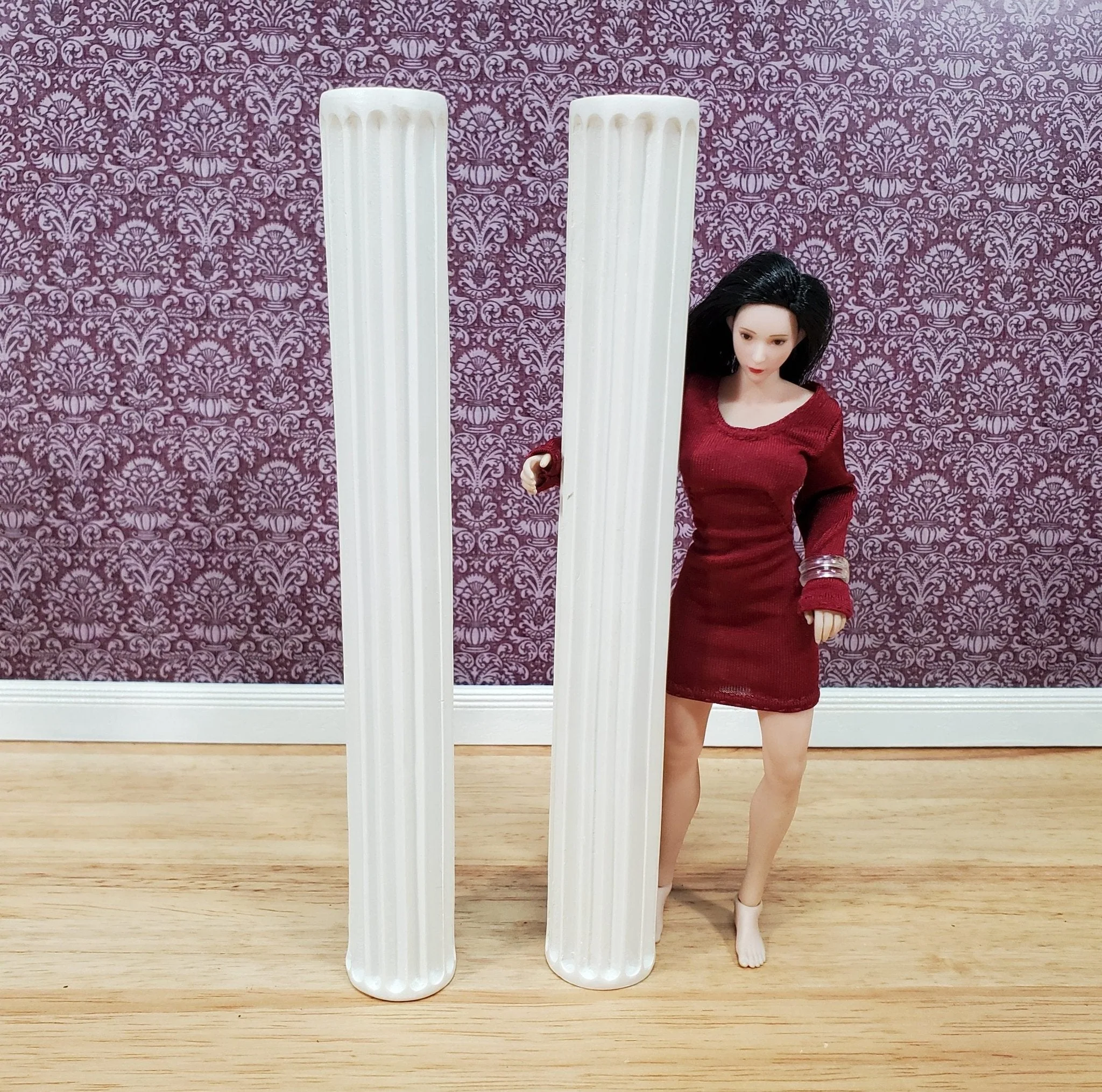 Miniature 2 Round Fluted Columns Pillars Hard Cast Resin 6 3/4" Tall Model Scenery - Image 2