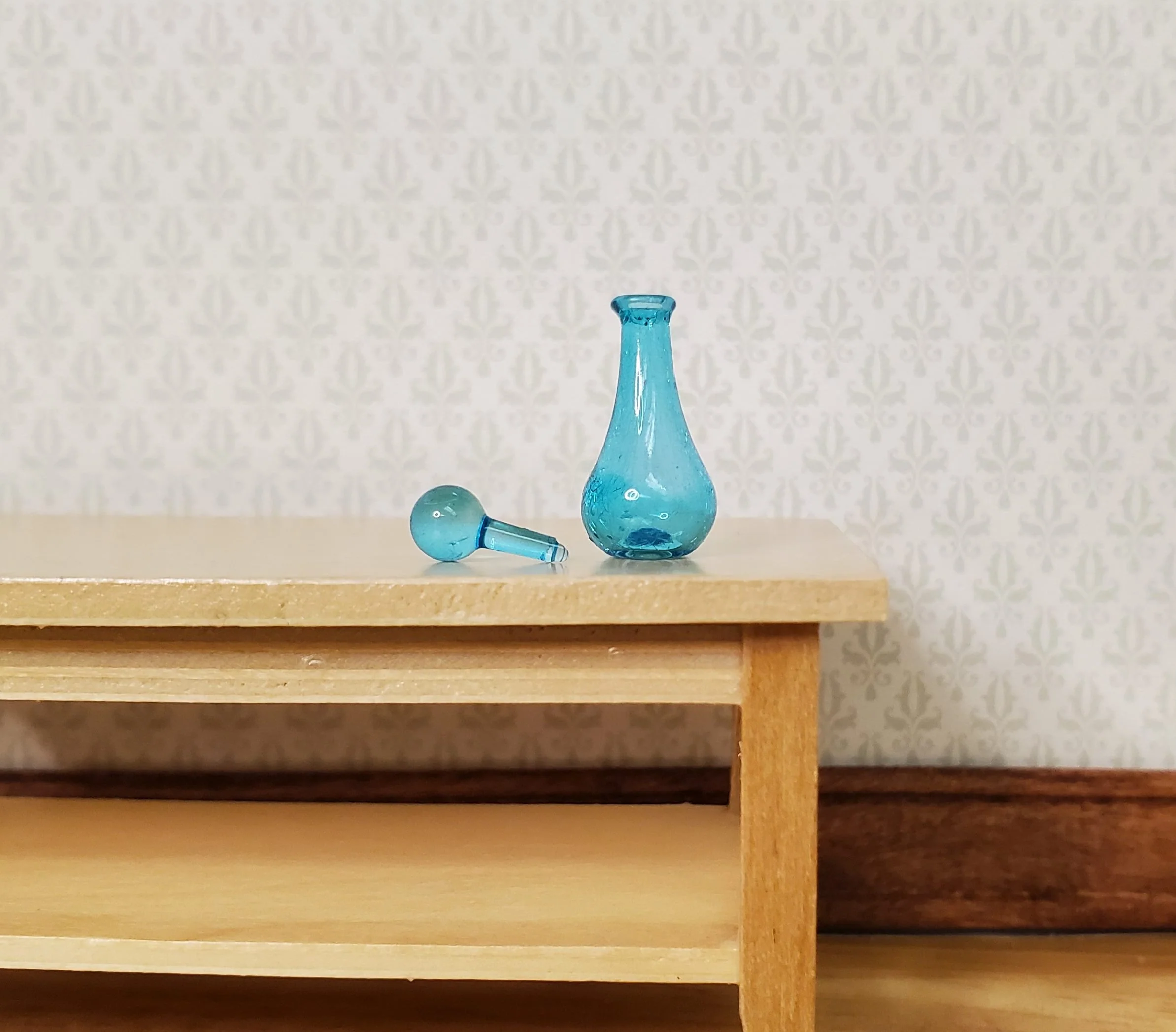 Miniature Aqua Round Bottom Glass Jar with Stopper 5/8" 1:12 Scale Dollhouse - Image 2