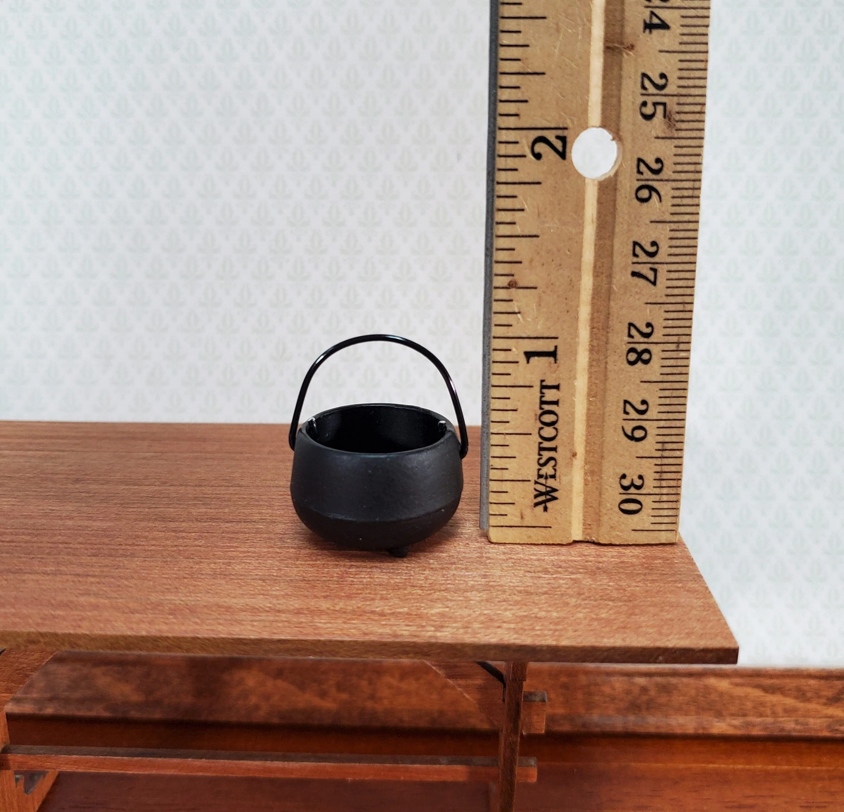 Miniature Black Pot with Handle Metal Black "Cast Iron" Look 1:12 Scale Dollhouse - Image 2