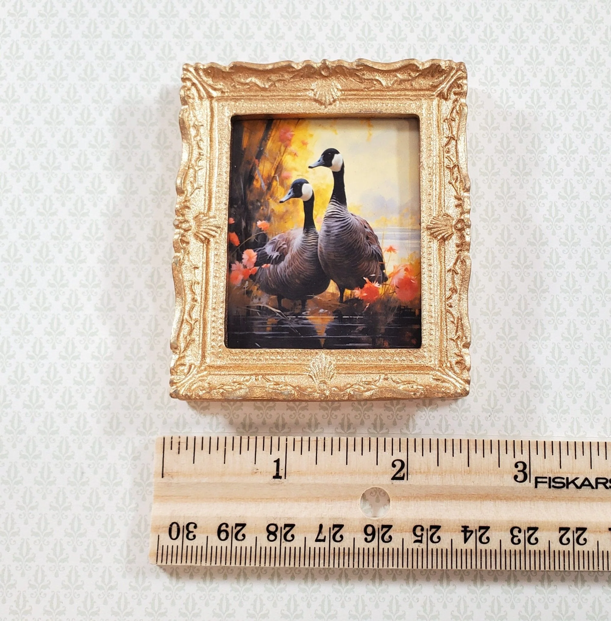 Miniature Canada Geese Framed Print Gold 1:12 Scale Handmade for Dollhouse - Image 4