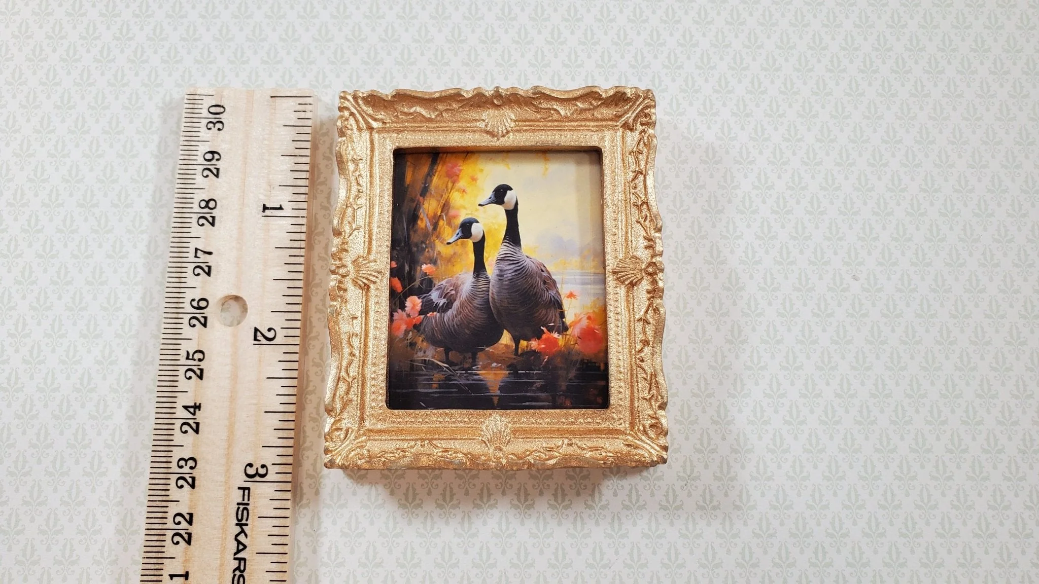 Miniature Canada Geese Framed Print Gold 1:12 Scale Handmade for Dollhouse - Image 5