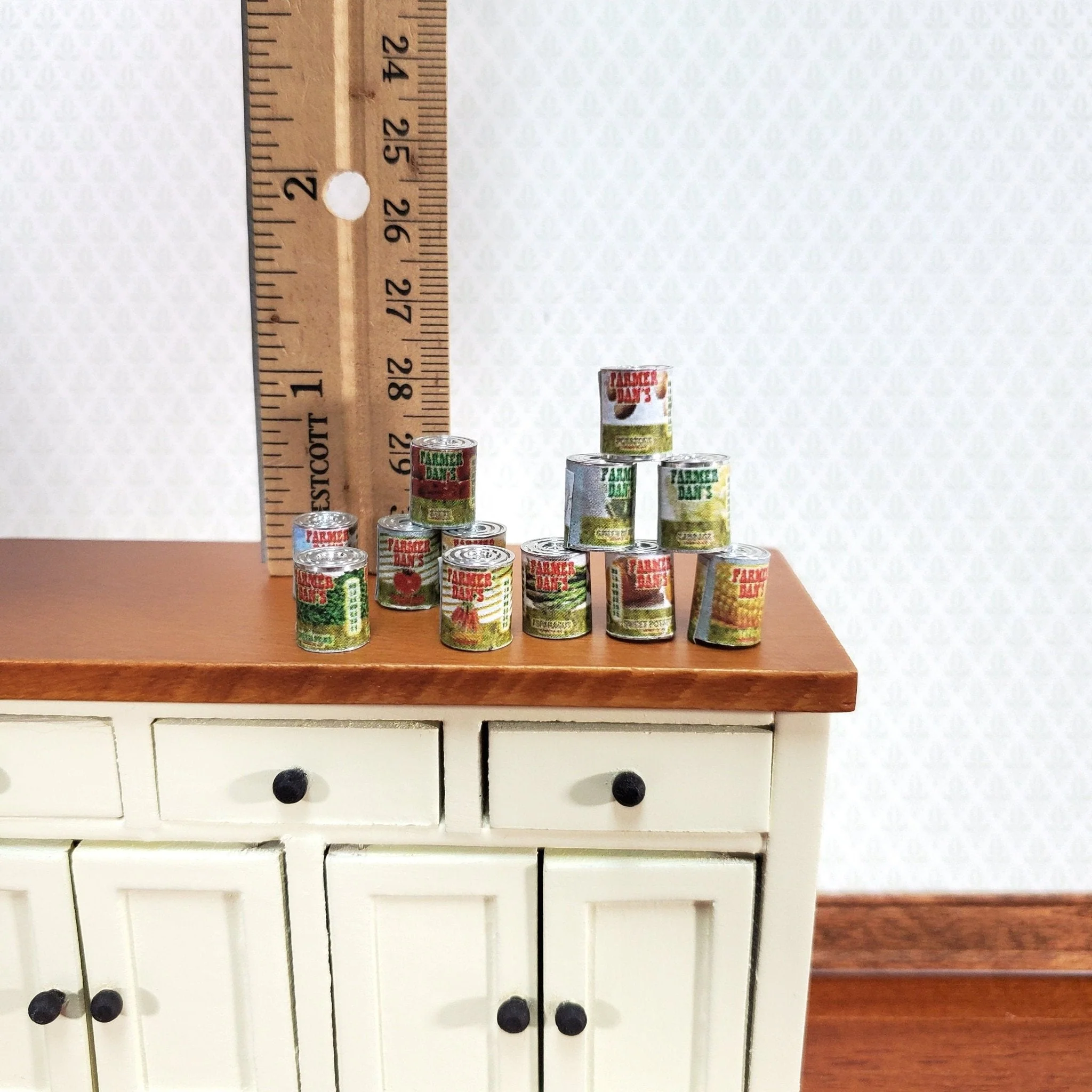 Miniature Canned Vegetables Old Fashion Grocery Store Cans 1:12 Scale Dollhouse Food - Image 2