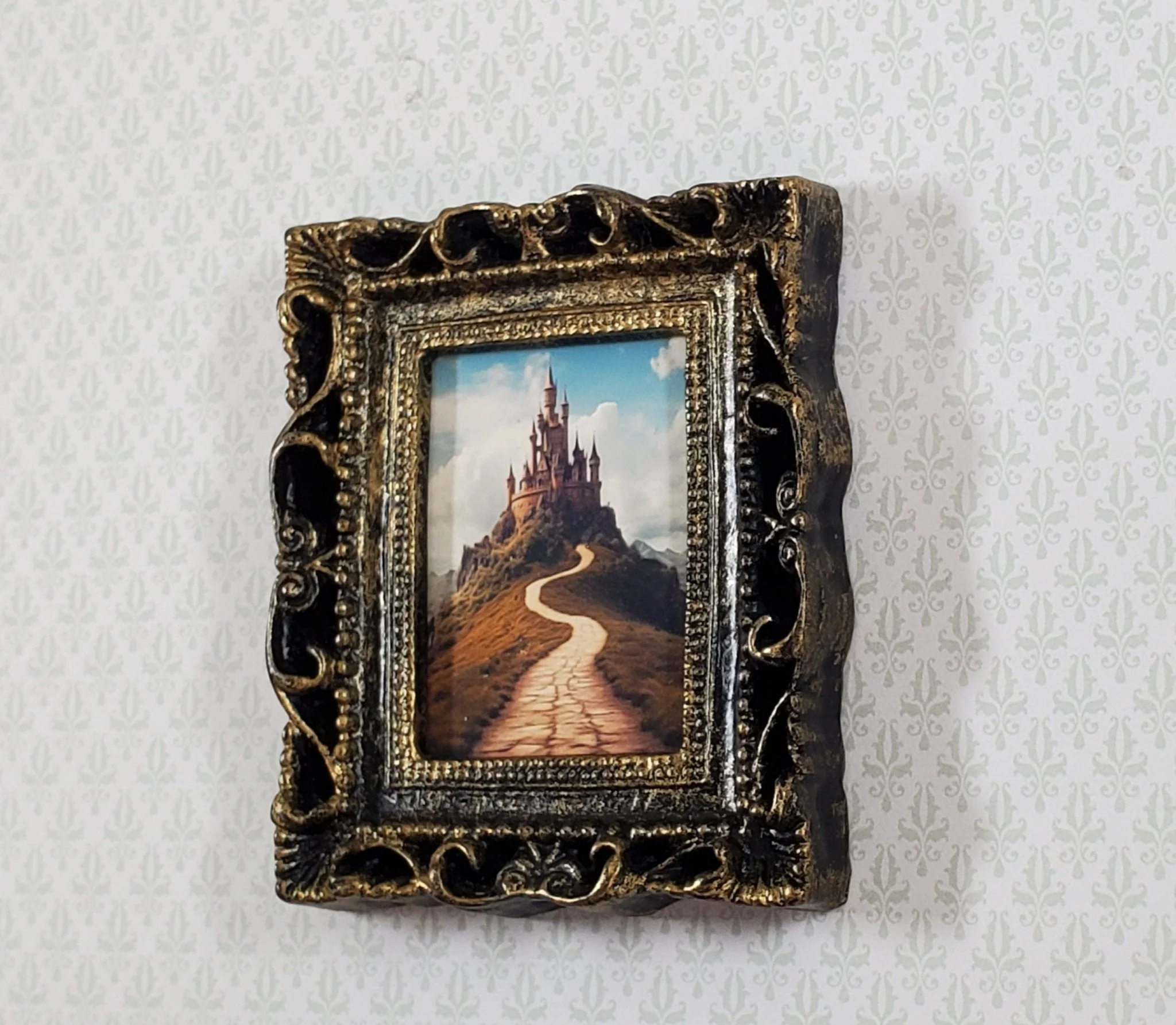 Miniature Castle on a Hill Art Print Framed 1:12 Scale Dollhouse Decor - Image 2