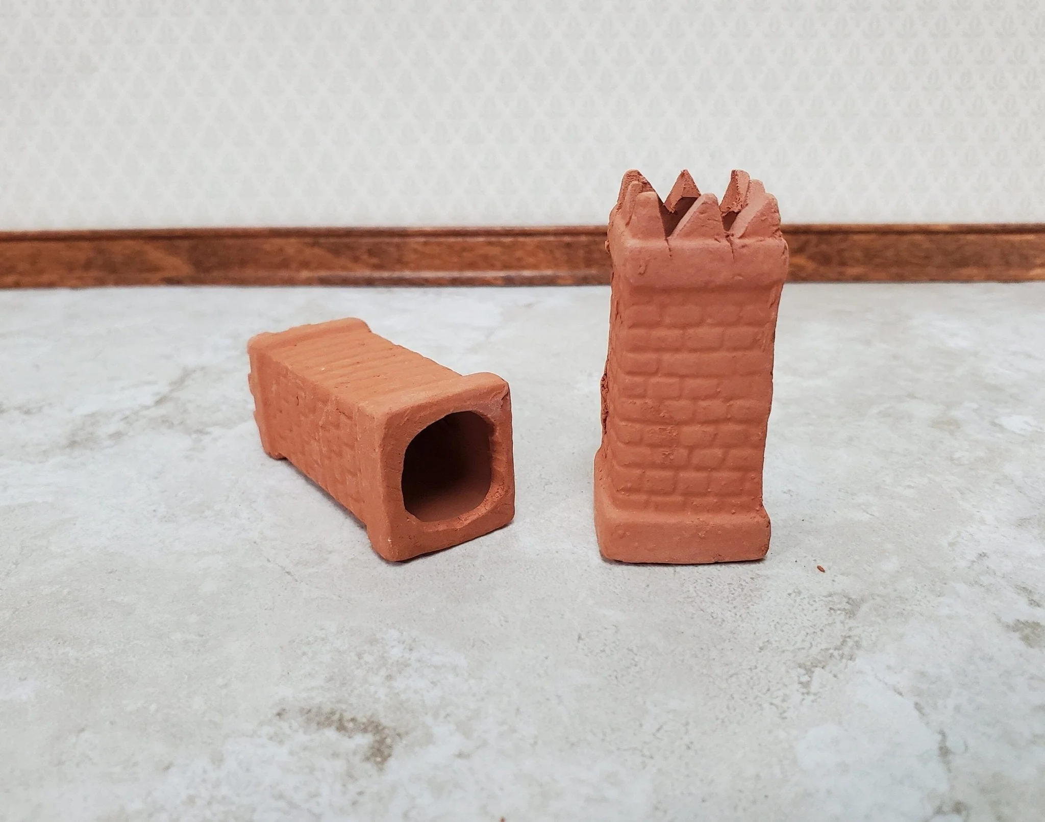 Miniature Chimney Pot Smoke Stack Square Brick Unglazed Terra Cotta for Dollhouses - Image 3