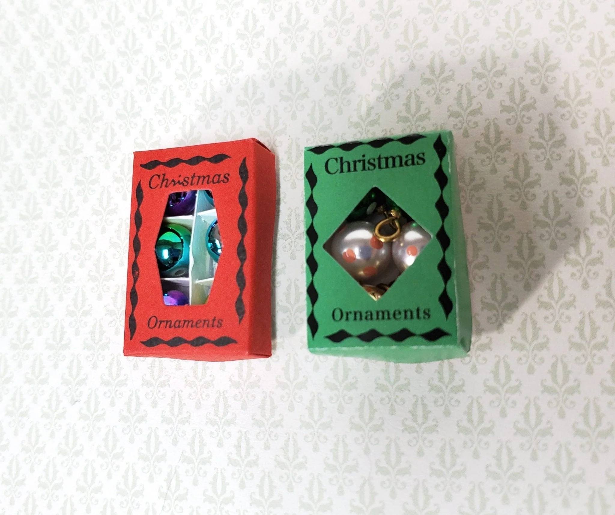 Miniature Christmas Ornaments 2 Box Sets Tiny Bulbs Decorating 1:12 Scale Dollhouse Decor - Image 2