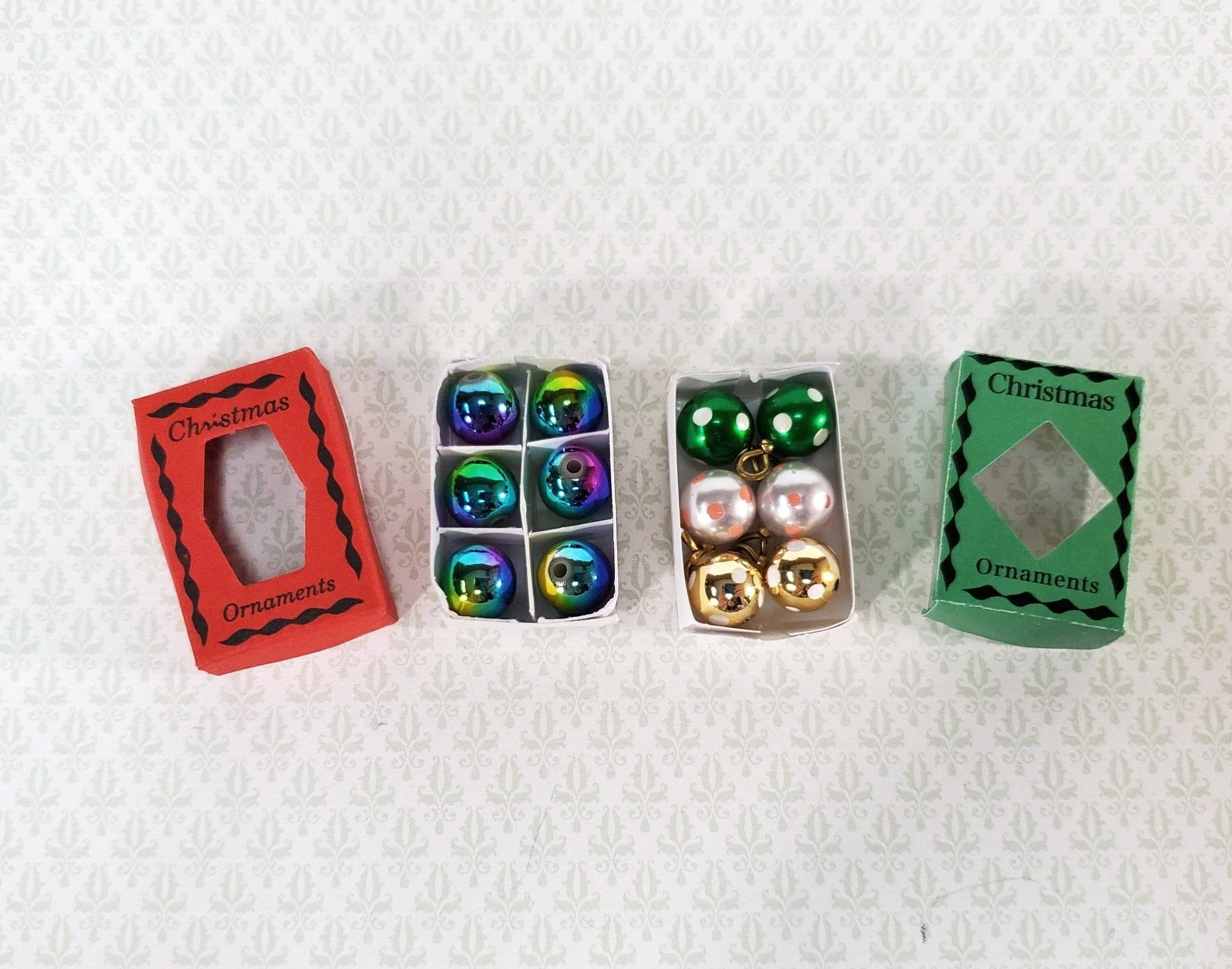 Miniature Christmas Ornaments 2 Box Sets Tiny Bulbs Decorating 1:12 Scale Dollhouse Decor - Image 3